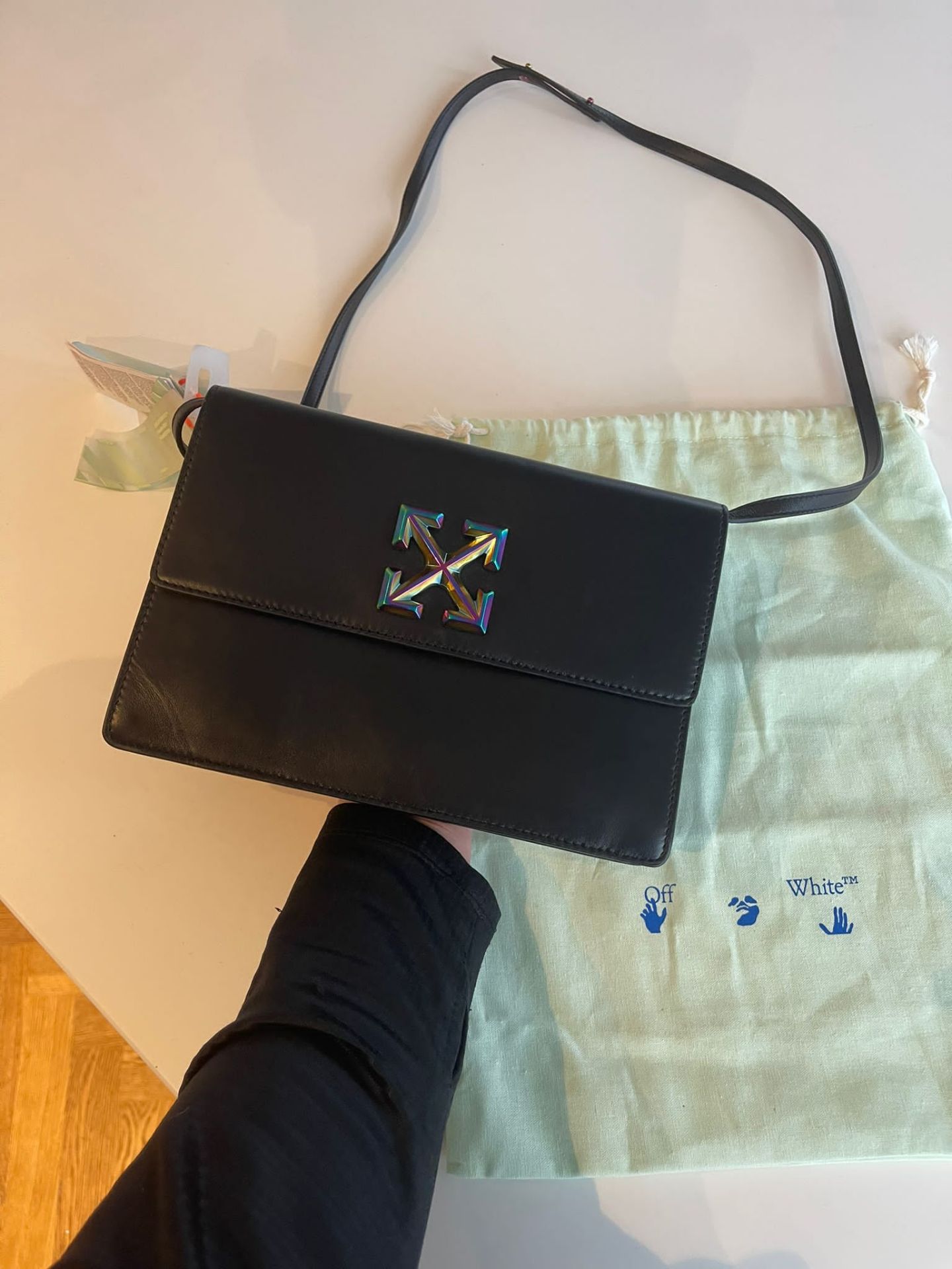 Off-White c/o Virgil Abloh Jitney 1.0 Black Clutch Bag. RRP £1,150. Off-White leather bag with - Image 2 of 2