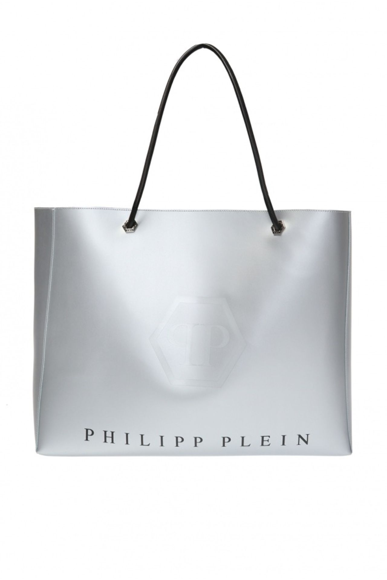 PHILIPP PLEIN. BRANDED SHOPPER BAG. Grey shopper bag from Philipp Plein. Made of calf leather.