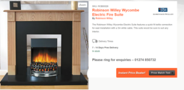 New - Robinson Willey Wycombe Electric Fire Suite. RRP £599.99. Natural oak surround Brass