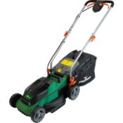Hawksmoor 36V - 34cm Cordless Lawnmower. • 6 cutting heights from 25-70mm • Grass protecting large