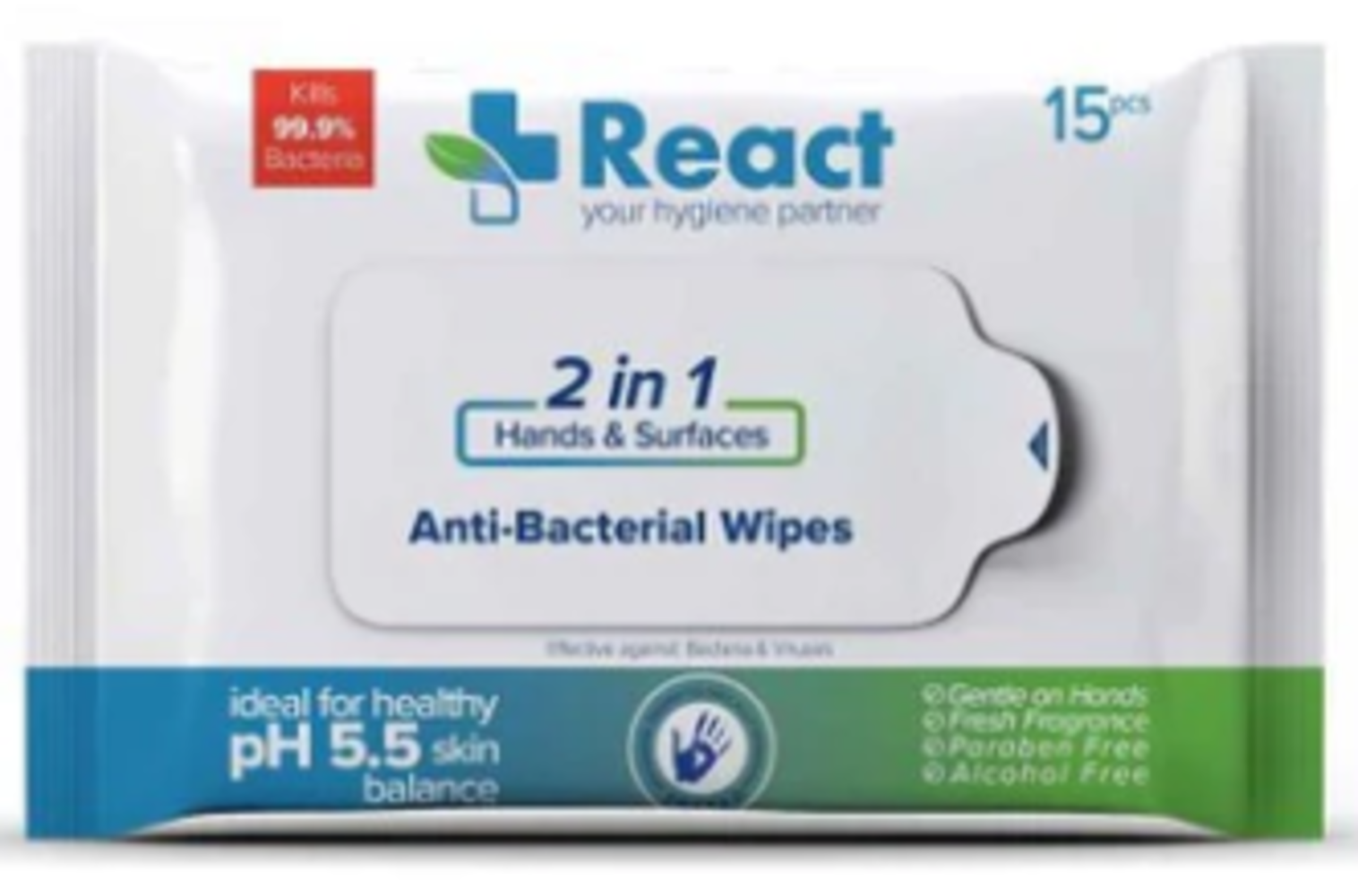 Pallet Lots of React 2 in1 Hand & Surface Fresh Fragrance Biodegradable Flushable Wipes | 109,200 Packs - COLLECTION & DELIVERY AVAILABLE.