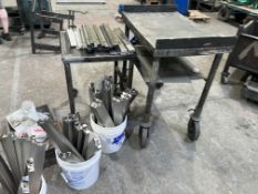 2 X WHEELED METAL TROLLEYS AND QTY OF ASSORTED STAINLESS STEEL PARTS (BUILDING 2)