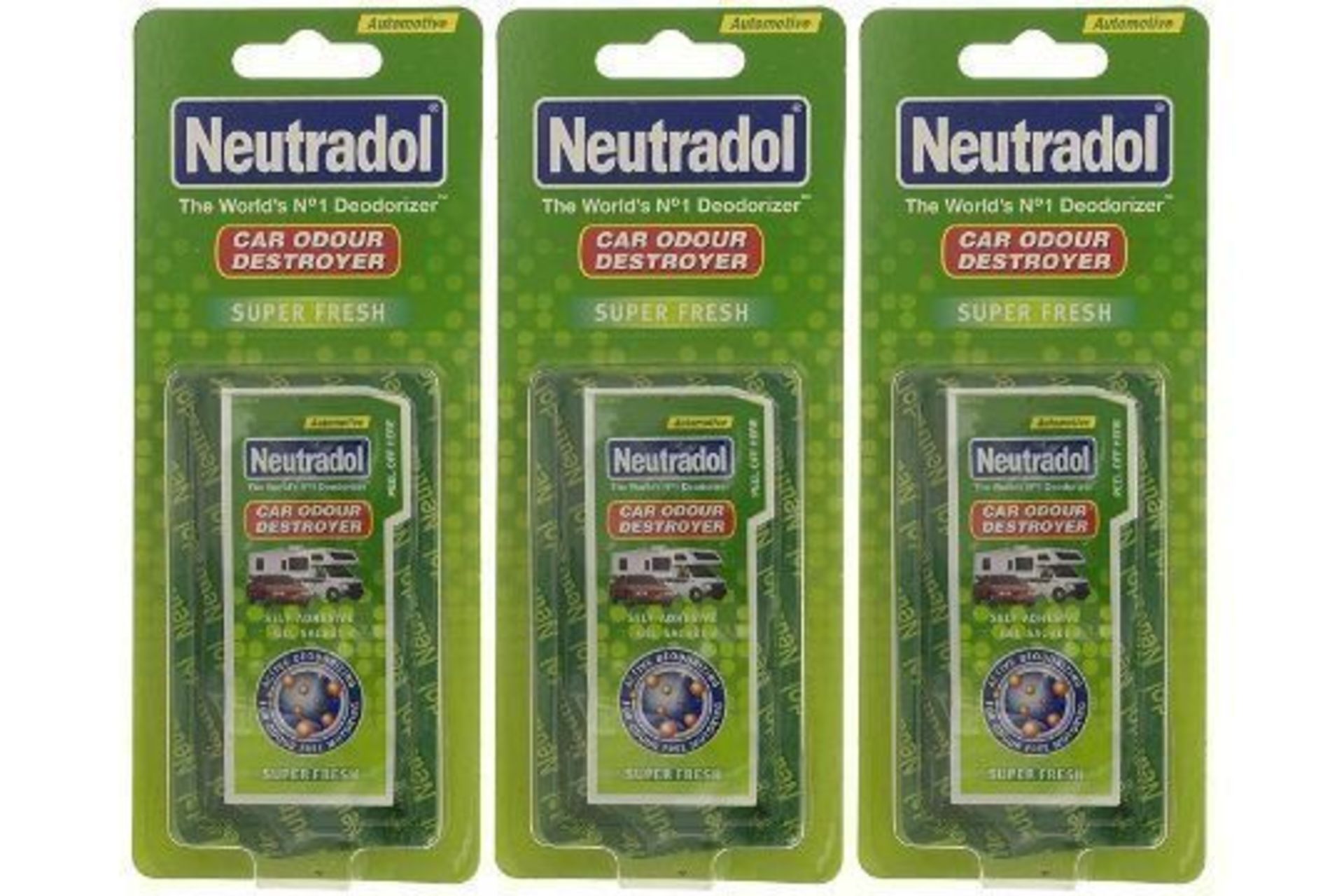 72 X NEW NEUTRADOL SUPER FRESH GEL SACHET CAR DEODORIZER. (ROW12)