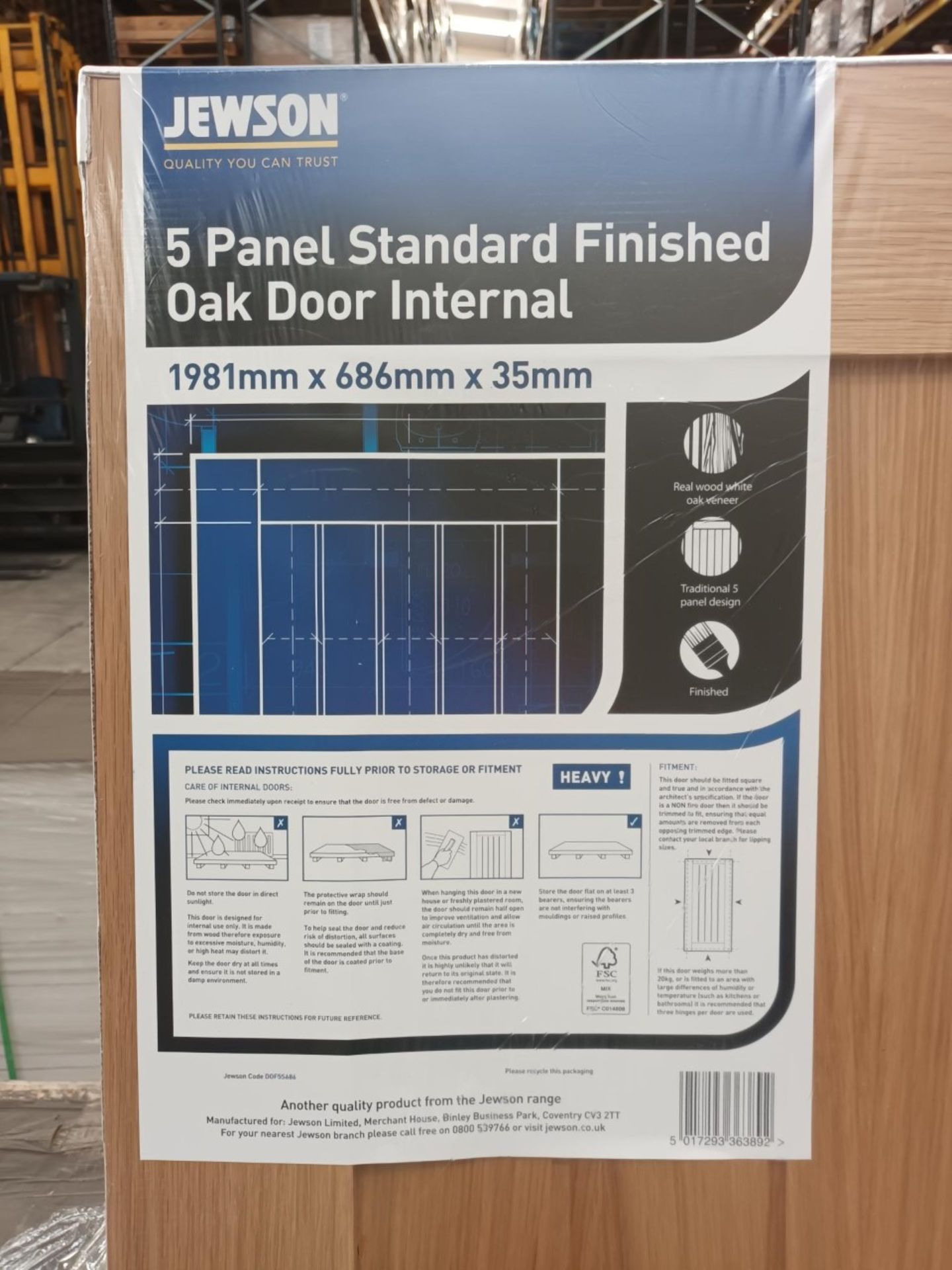 PALLET LOT 26 X NEW PACKAGED 5 PANEL OAK FINISHED DOORS. RRP £234 EACH, GIVING THIS LOT A TOTAL - Image 2 of 4