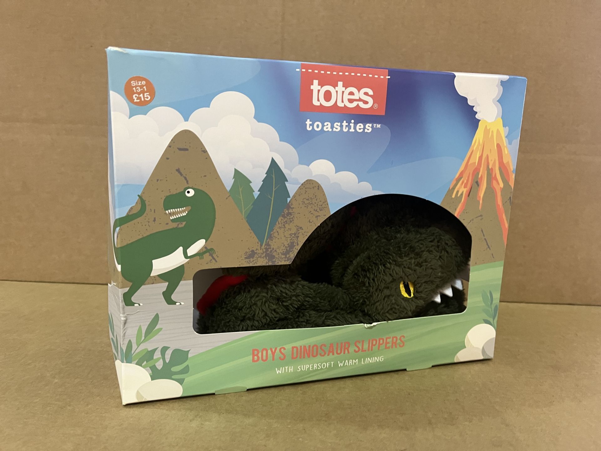 18 X BRAND NEW TOTES TOASTIES BOYS DINOSAUR SLIPPERS WITH SUPERSOFT WARM LINING RRP £15 EACH R13
