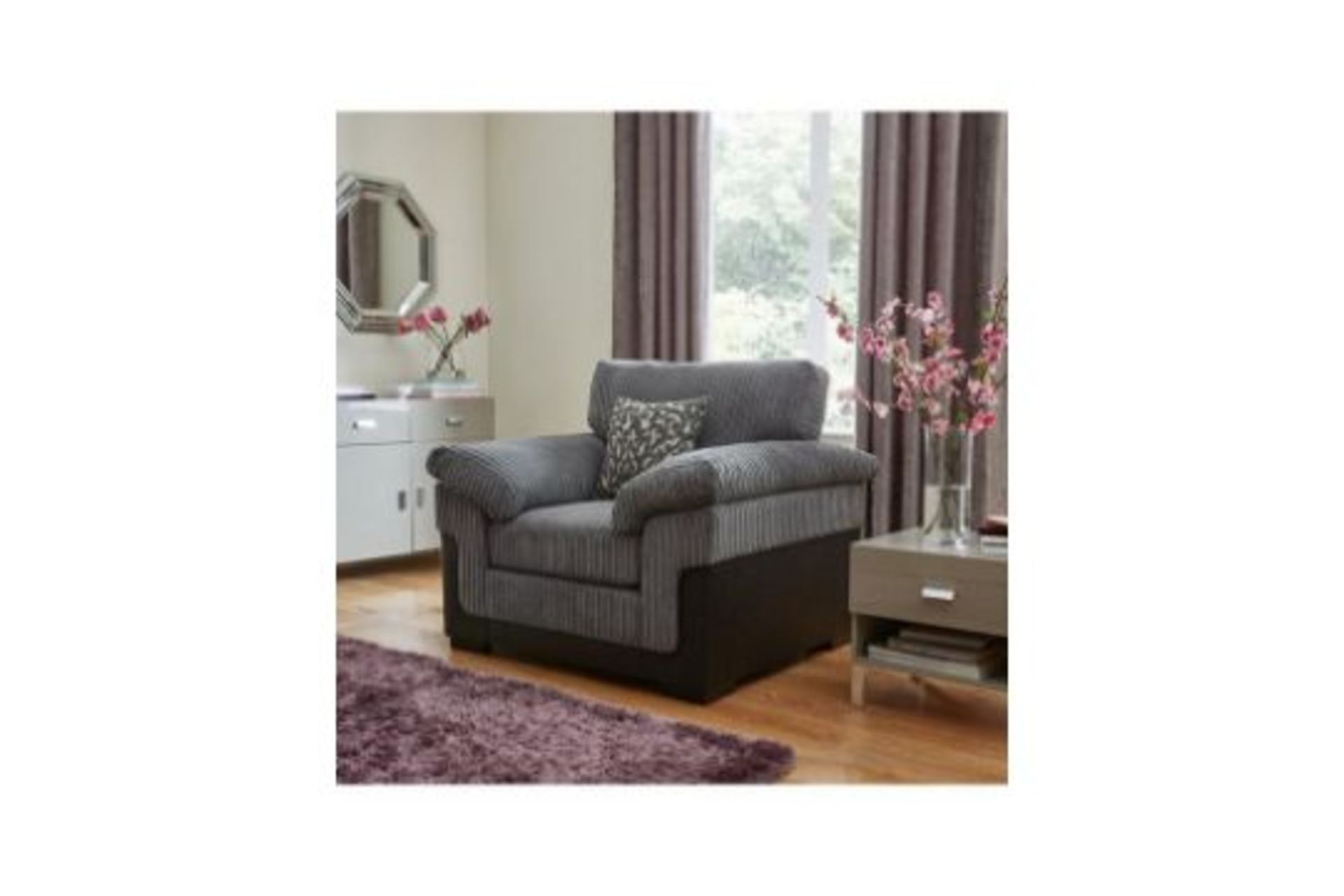 Phoenix Chair. GREY RPP £509.00. Fabric fusion Chunky lines of soft jumbo cord give the inner a