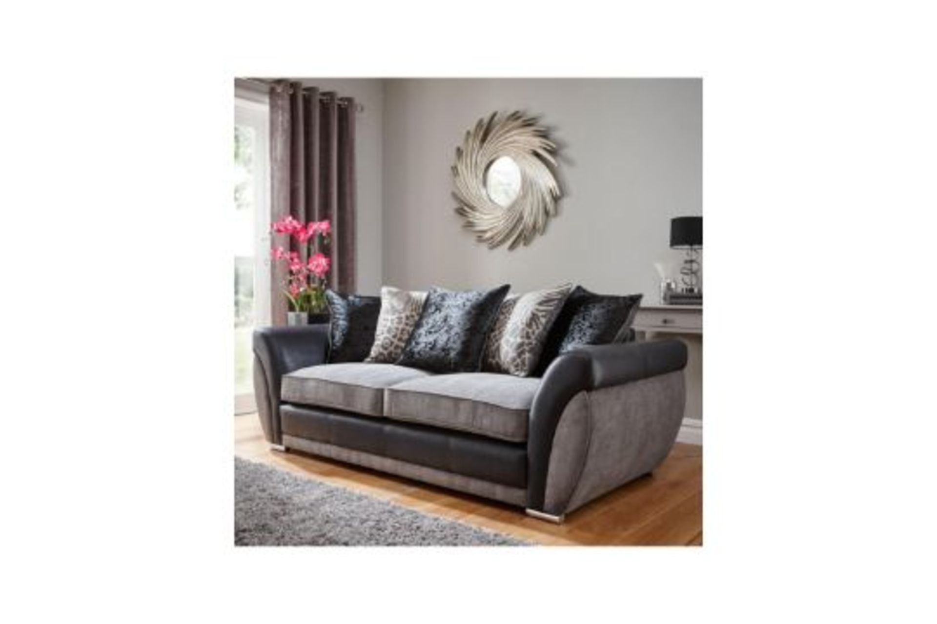 Hilton 3 Seater Sofa. RPP £639.00. H 93 x W 217 x D 95 cm, BLACK/CHARCOAL