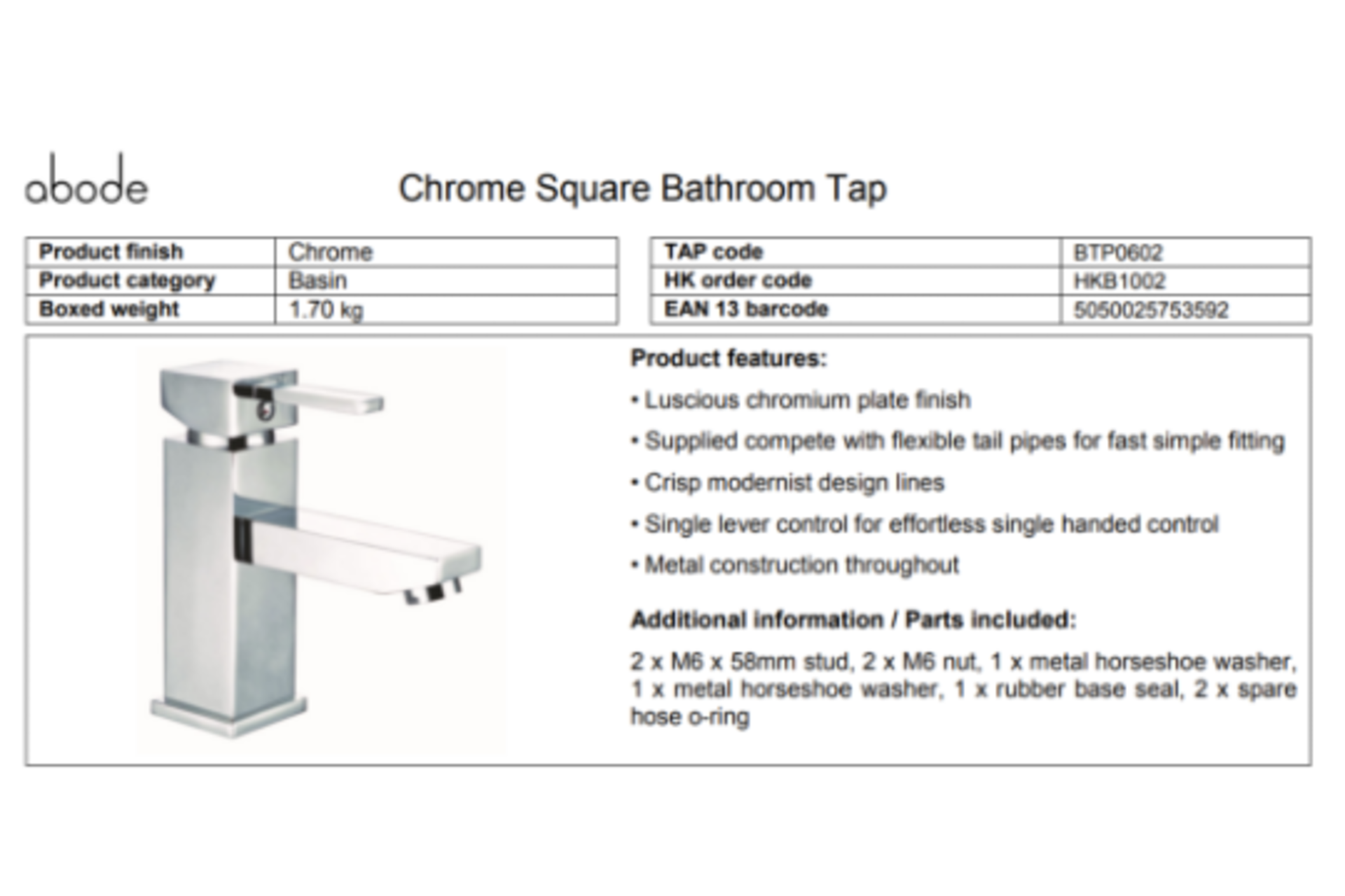 6 x NEW BOXED Abode Lamona CONTEMPORARY CHROME BATHROOM BASIN TAPS. RRP £79.99 EACH, GIVING THIS LOT - Image 2 of 3
