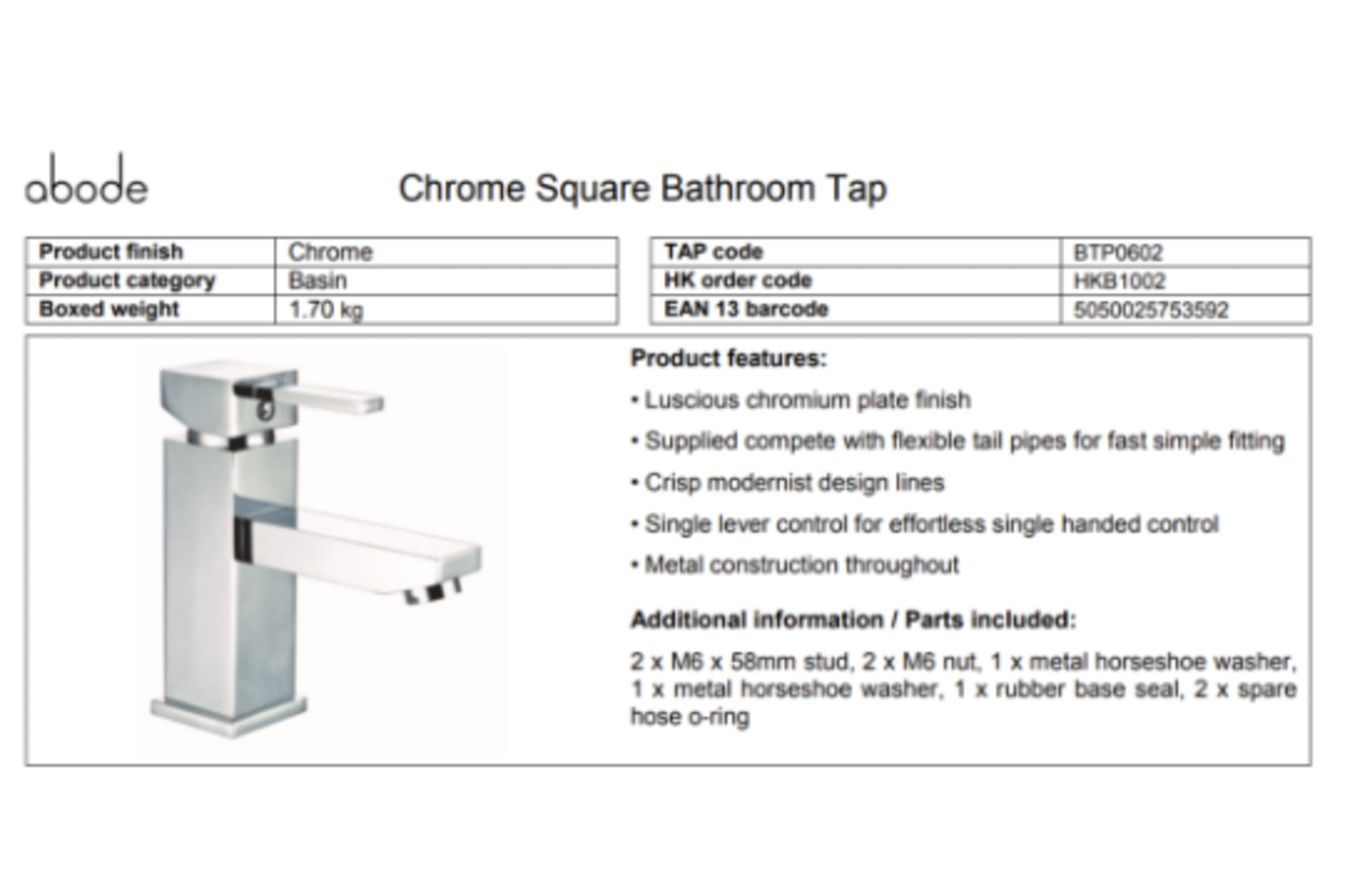 12 x NEW BOXED Abode Lamona CONTEMPORARY CHROME BATH TAPS. RRP £129.99 EACH, GIVING THIS LOT A TOTAL - Image 4 of 4