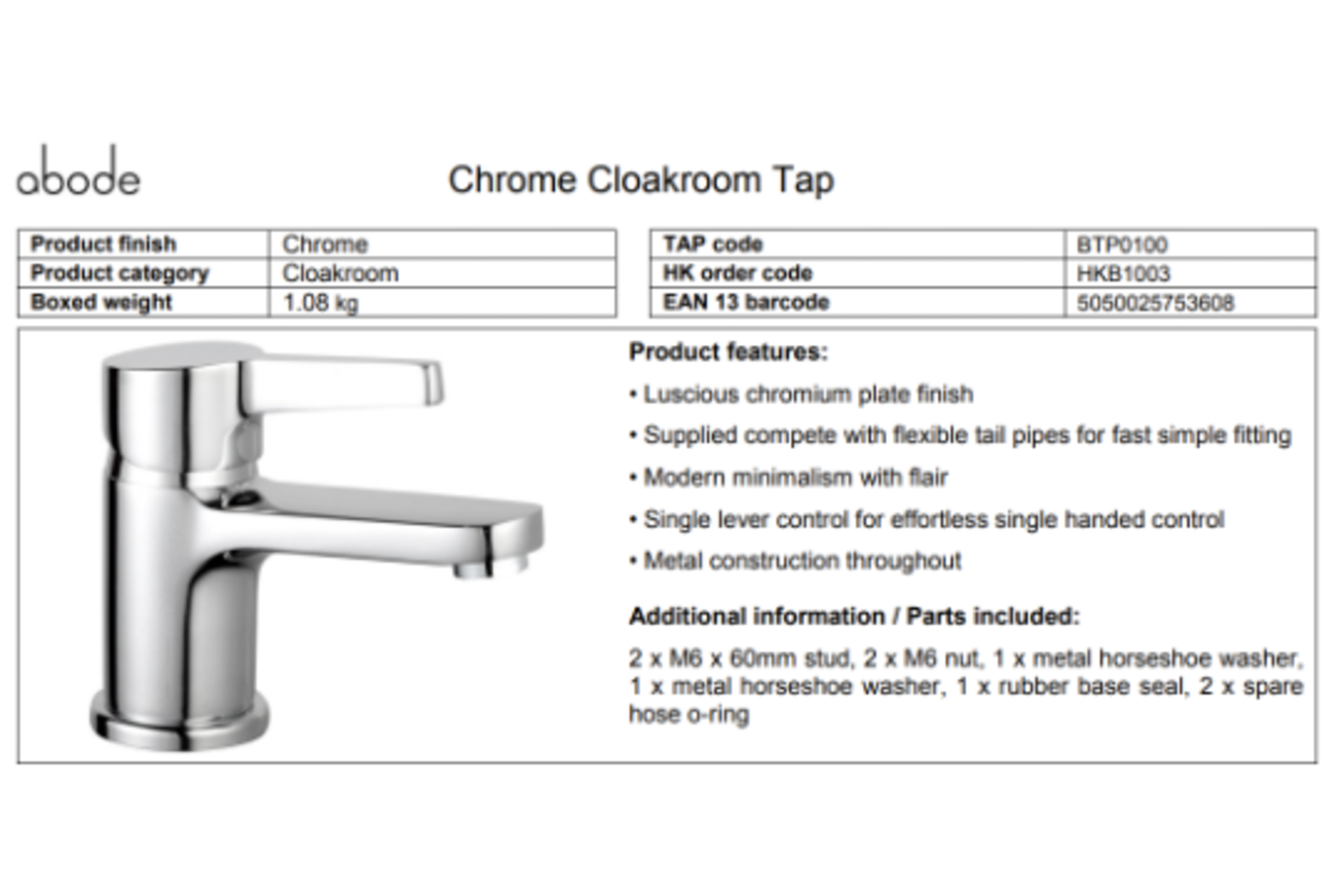15 x NEW BOXED Abode Lamona CONTEMPORARY CHROME BATHROOM BASIN TAPS. RRP £59.99 EACH, GIVING THIS - Image 2 of 3