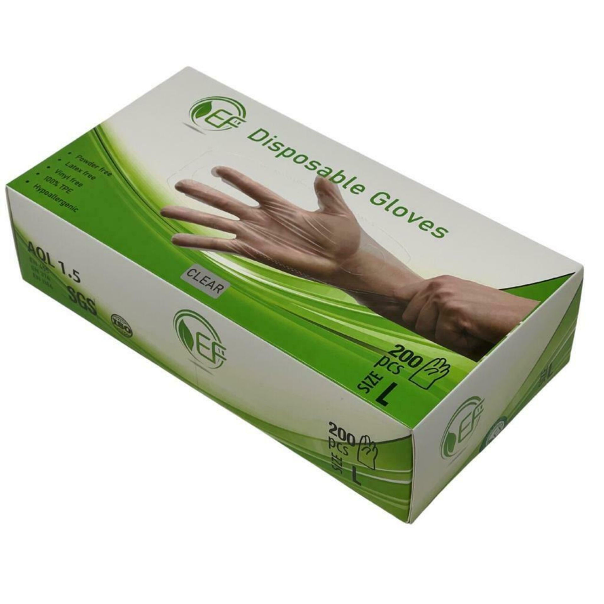 PALLET TO CONTAIN 1050 X BRAND NEW PACKS OF 200 CLEAR TPE GLOVES SIZE LARGE EXPIRES 2026