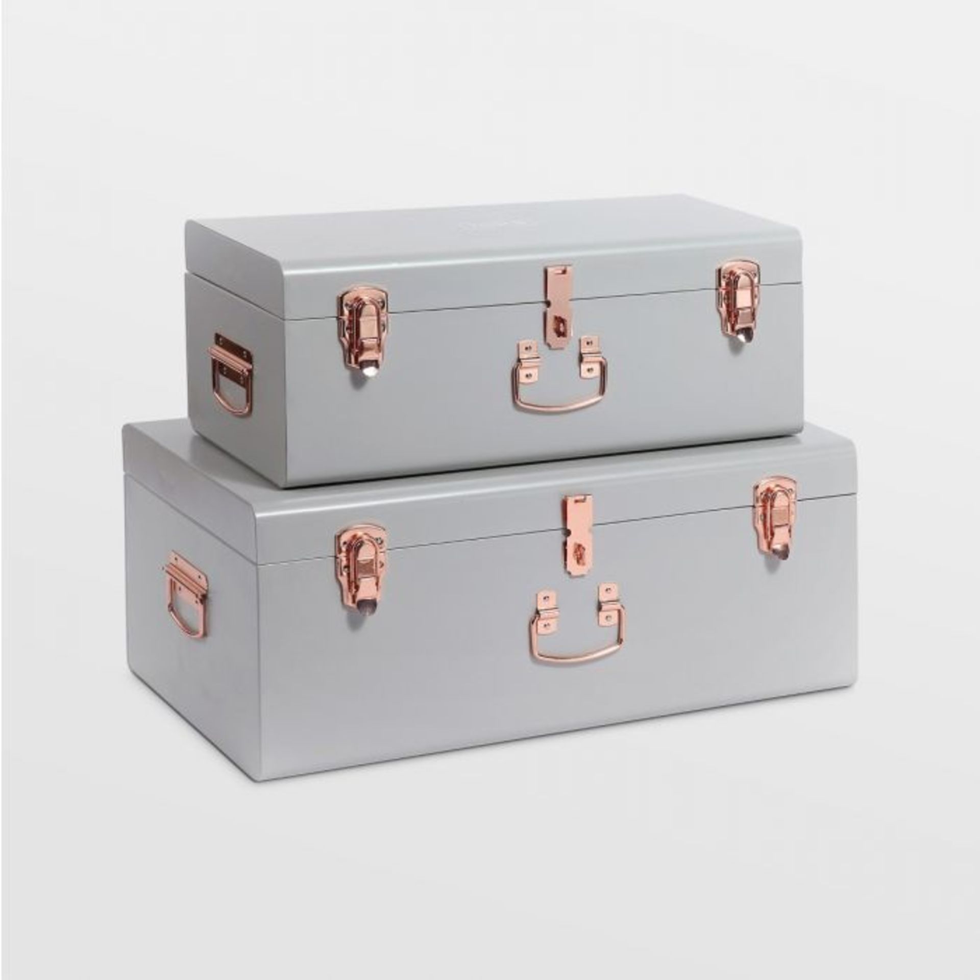 Grey Storage Trunks - Set of 2. Tidy up you home in style with the Beautify Set of 2 Grey Steel