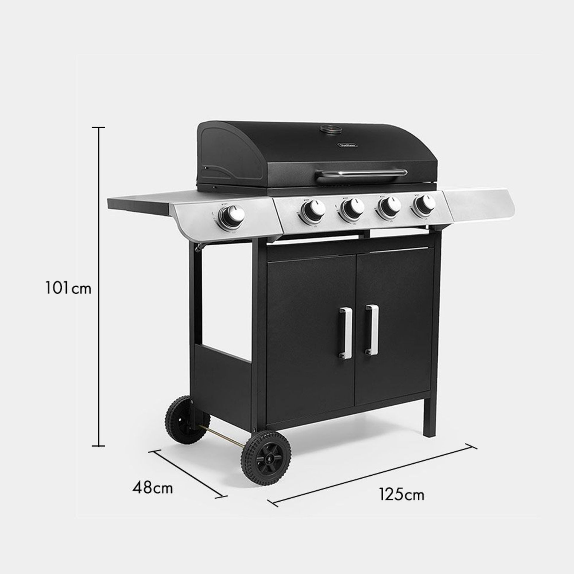 4+1 Burner Gas BBQ. Boasting 4 grill burners, it’s suitable for cooking multiple dishes at the