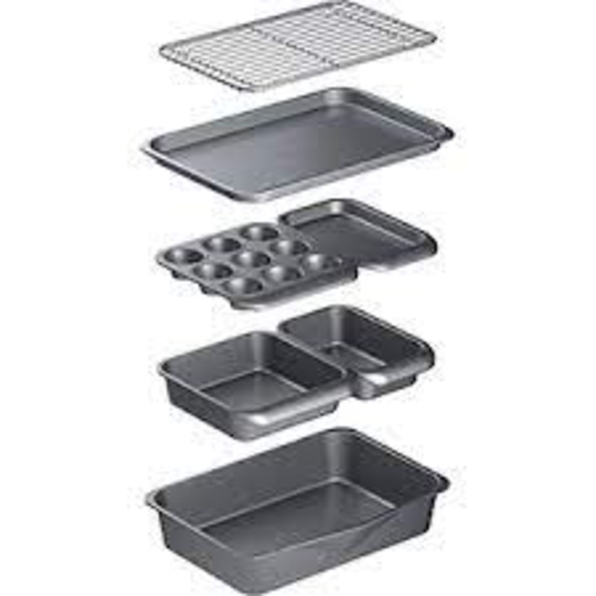 5 x NEW BOXED 7 Piece Stackable Bakeware Sets with Non Stick Baking Trays, Roasting Tin, Square Cake