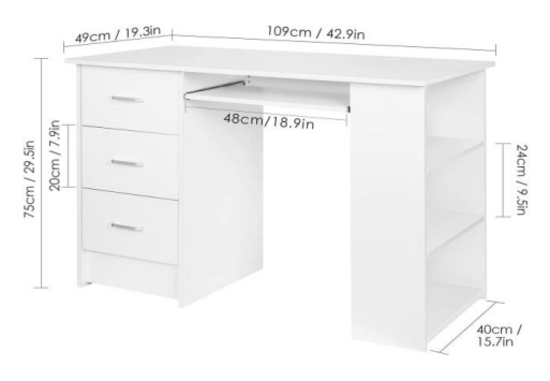 BRAND NEW 3 PUMP WHITE OFFICE DESK RRP £259 (6638)