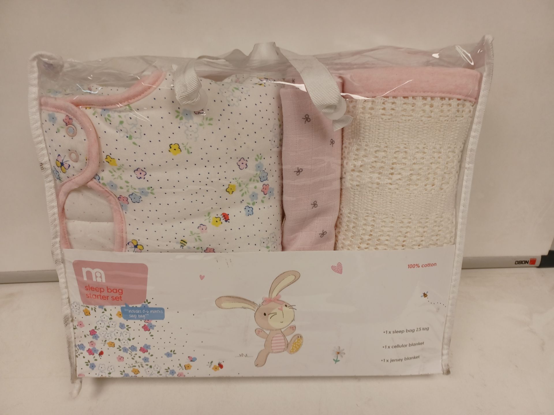 (NO VAT) 6 X NEW PACKAGED SETS OF MOTHERCARE SLEEP BAG STARTER SET. 100% COTTON. EACH CONTAINS:
