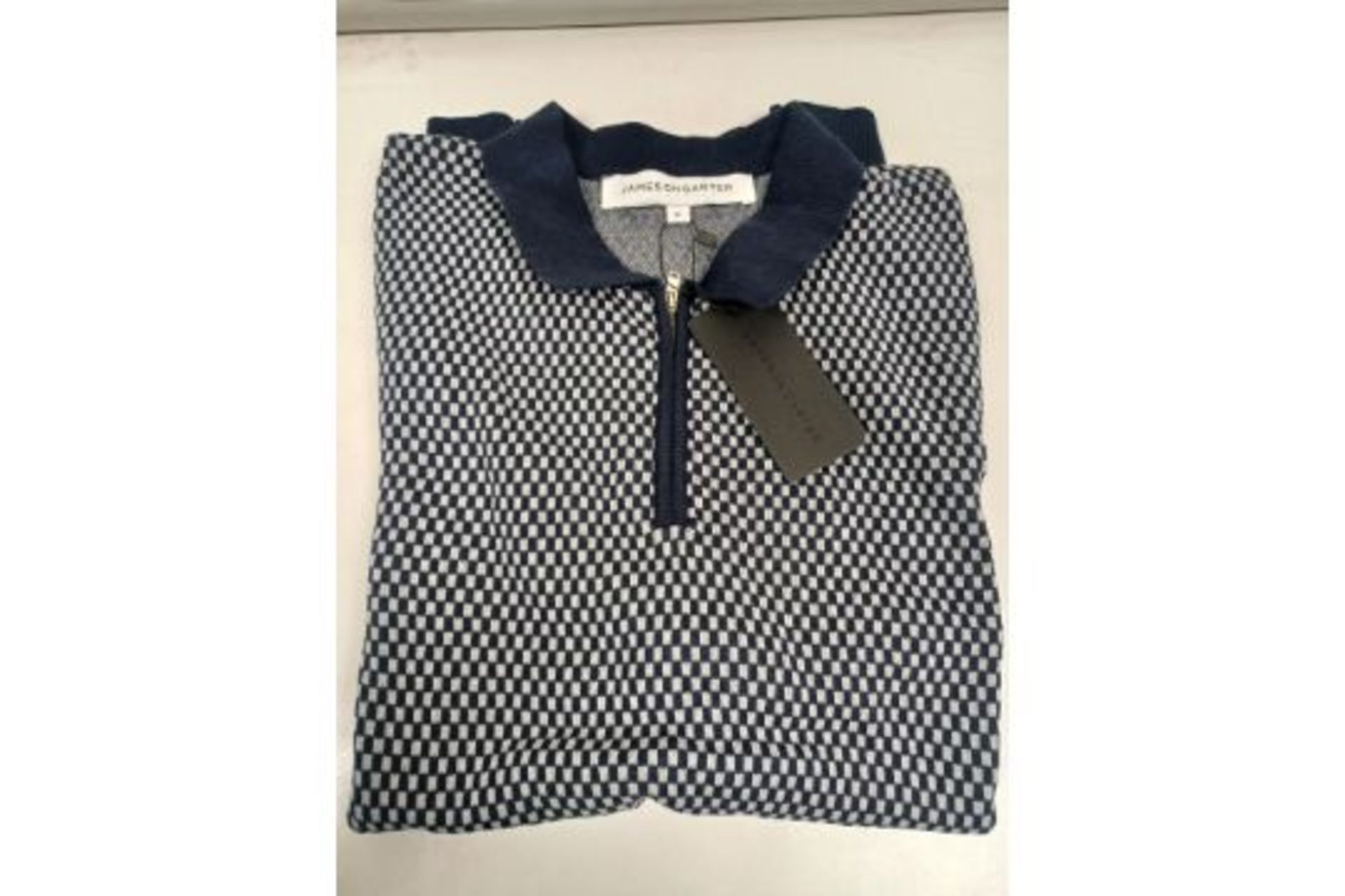 7 X NEW PACKAGED JAMESON CARTER CLAPTON SQUARE PATTERN POLO TOPS. SIZES MAY VARY. ROW 1