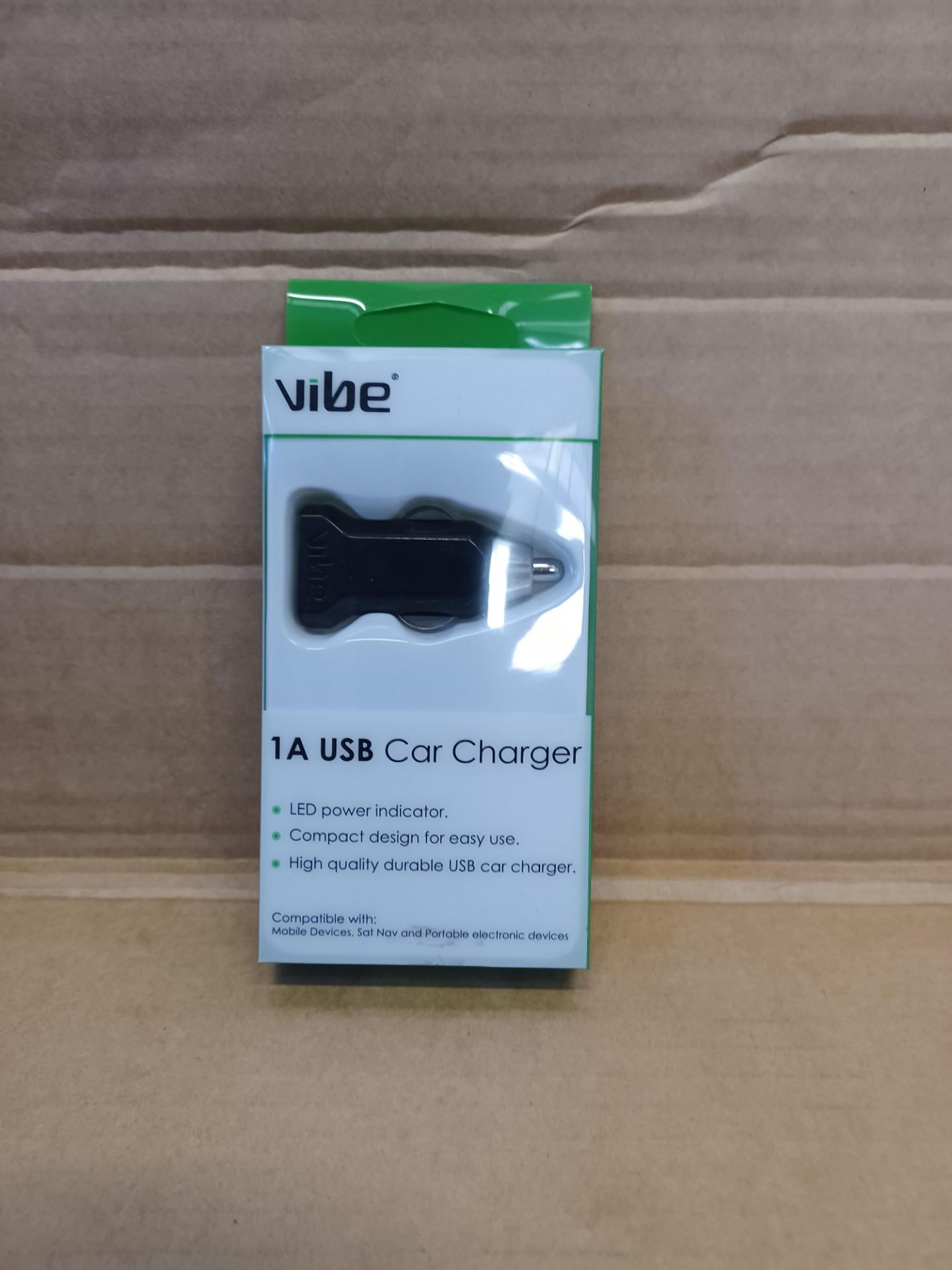 72 X NEW PACKAGED VIBE 1A USB CAR CHARGER ADAPTERS. S1-29