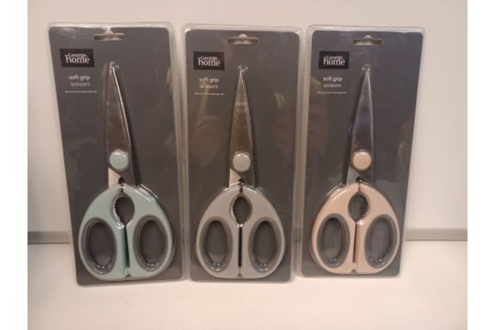 72 X GEORGE HOME SOFT GRIP SCISSORS IN ASSORTED COLOURS (ROW18/CHECKBOARD)