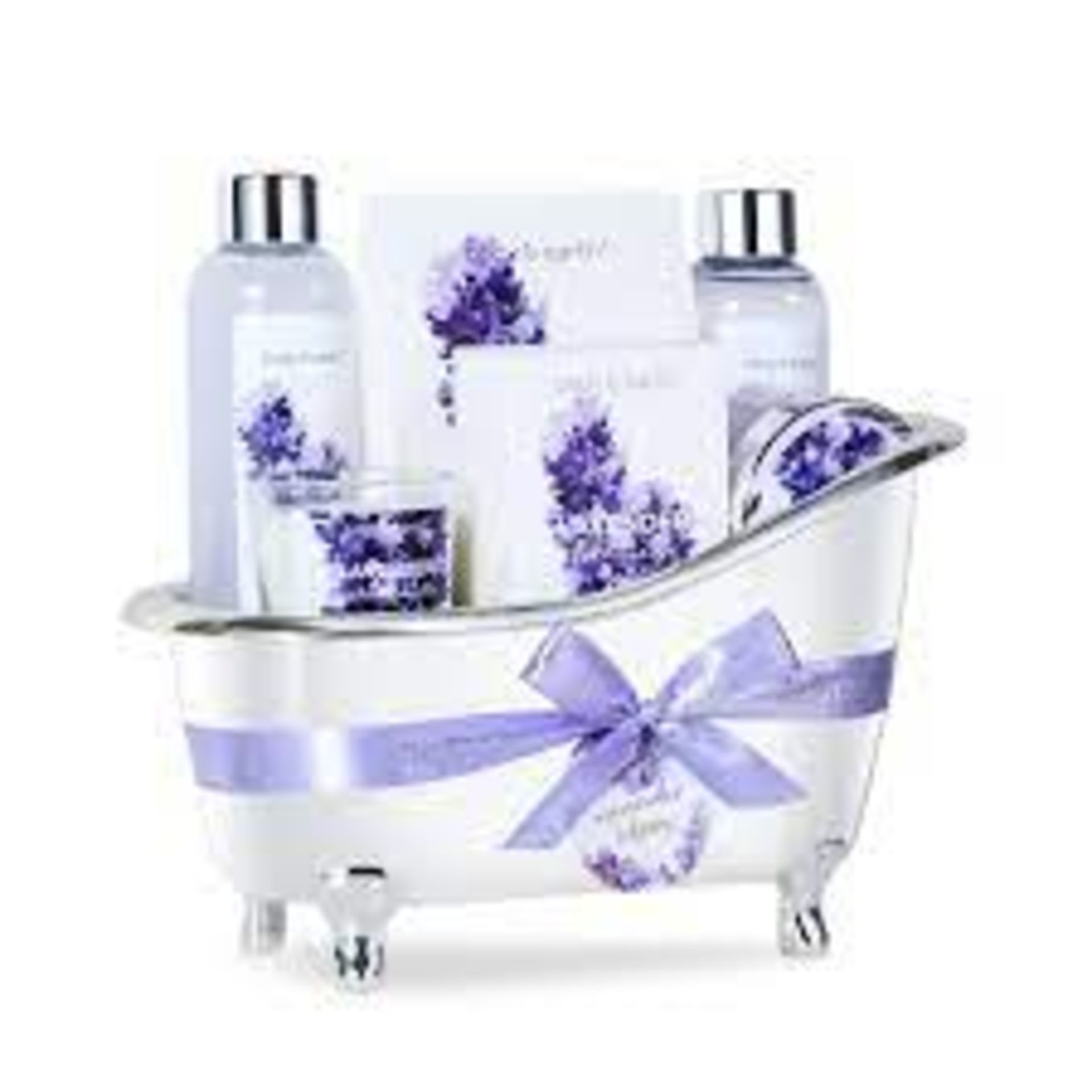 8 x NEW PACKAGED Lavender Home Spa Bathtub Set. (SKU:BEC-5-NEW). Home Spa Bath Gift Set: Items