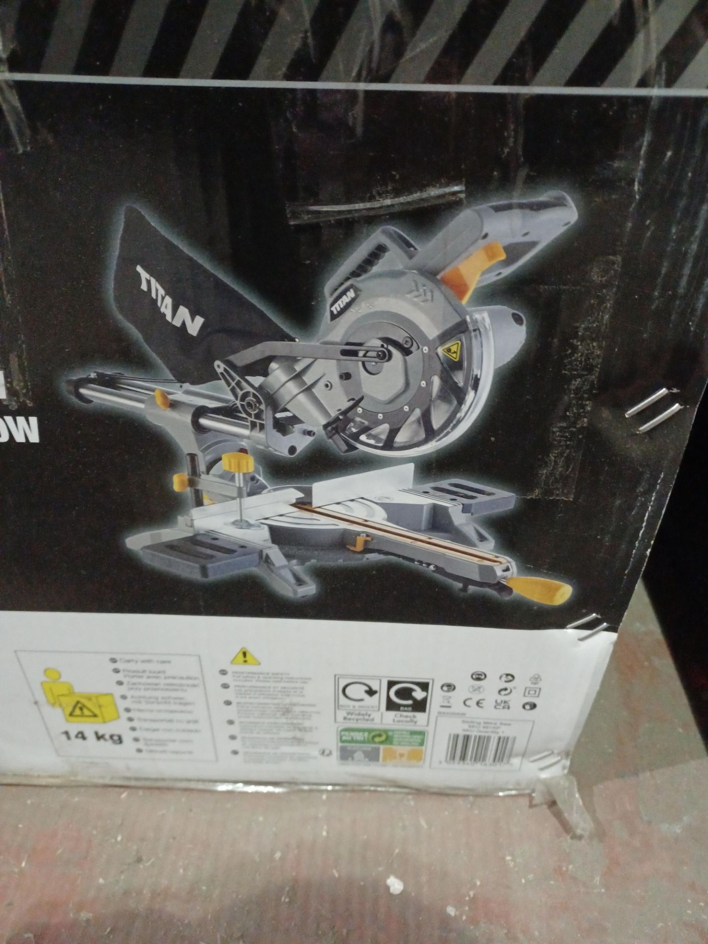 TITAN 210MM SLIDING MITRE SAW. 1500W. BOXED. ROW 2. TESTED WORKING