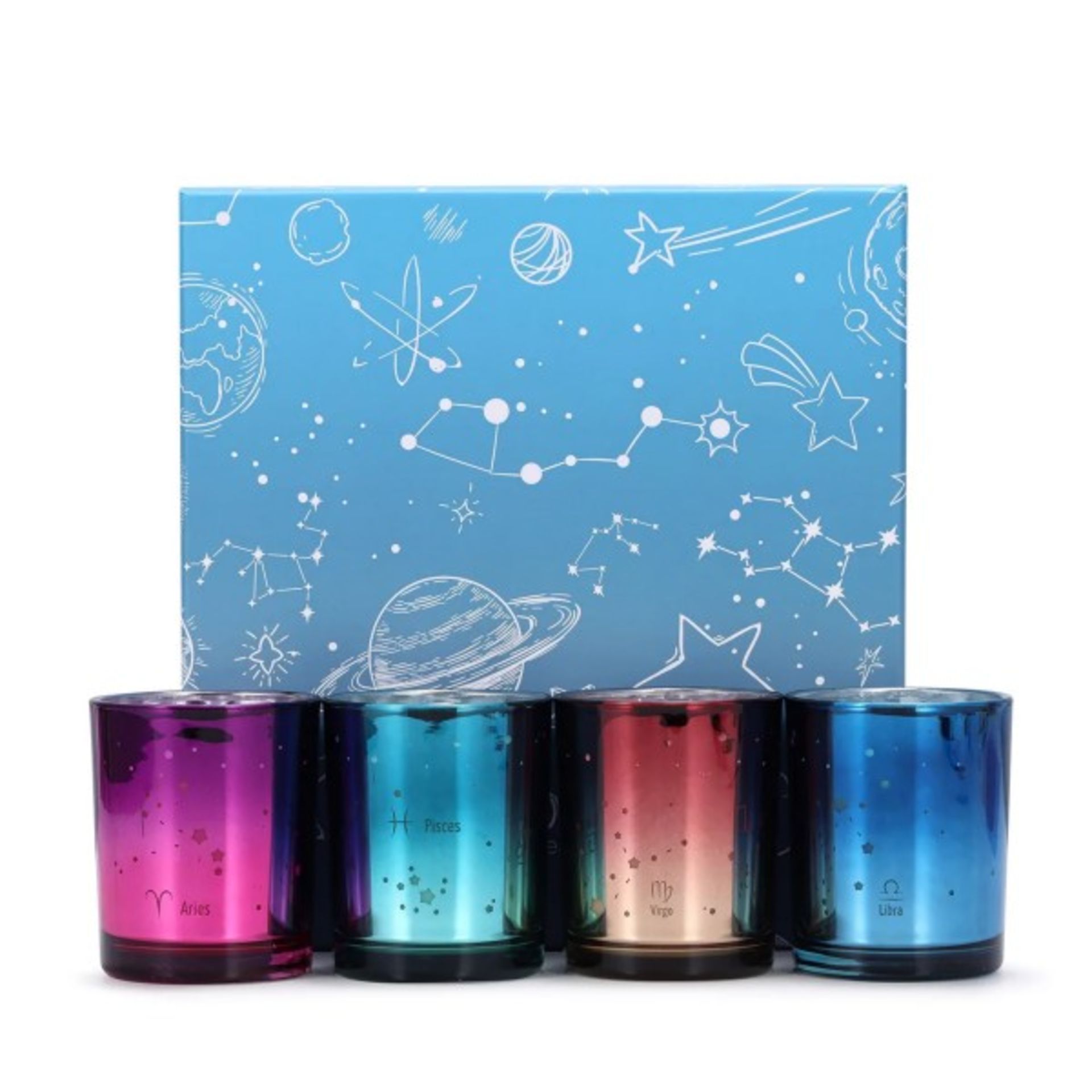 6 X NEW PACKAGED 4 Piece Aromatherapy Scented Candle Set. (SKU:BEL-SC-07) GALAXY THEME: Each