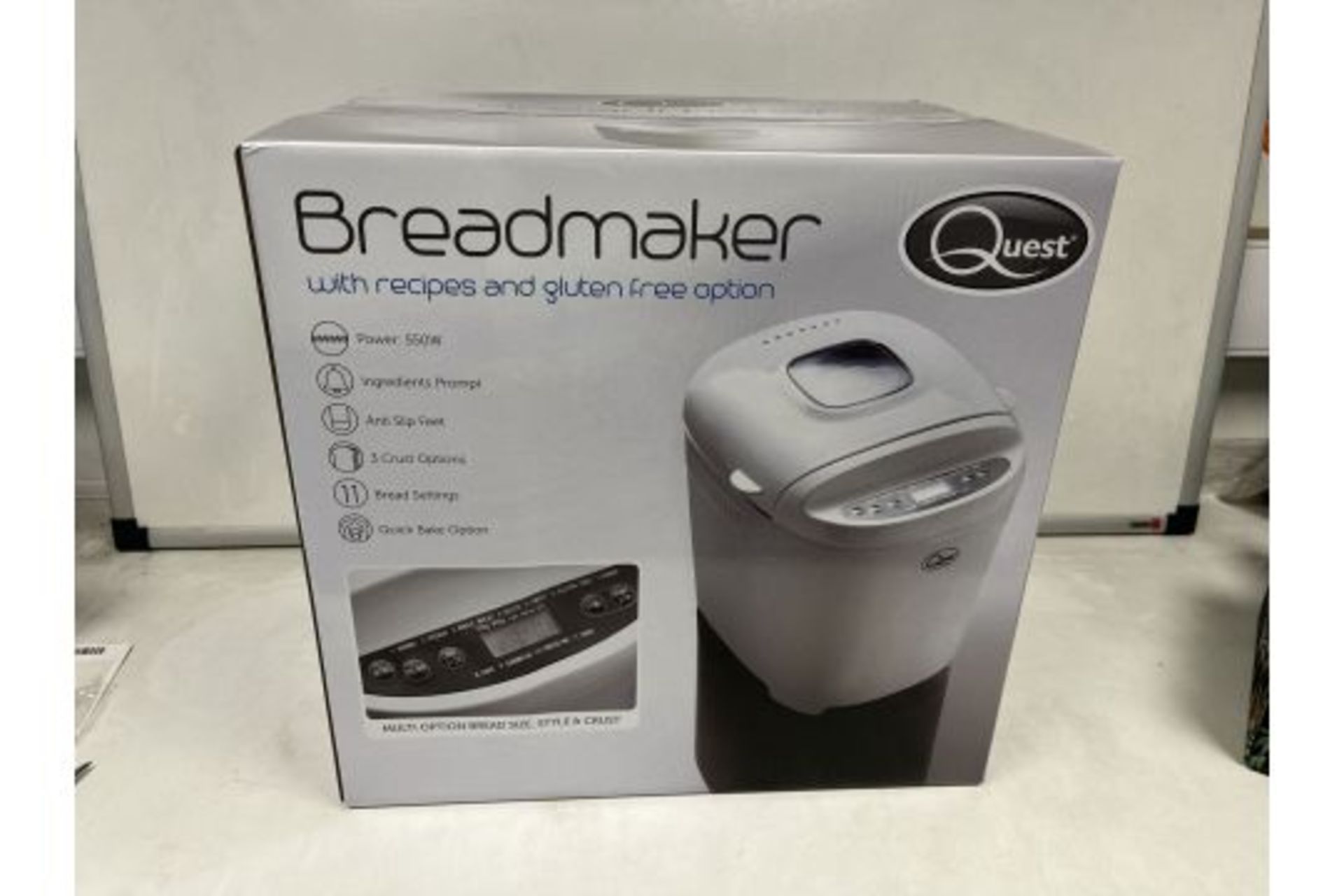 BRAND NEW QUEST 550W BREAD MAKER WITH ANTI SLIP FEET, 3 CRUST OPTIONS, BREAD SETTINGS, QUICK BAKE
