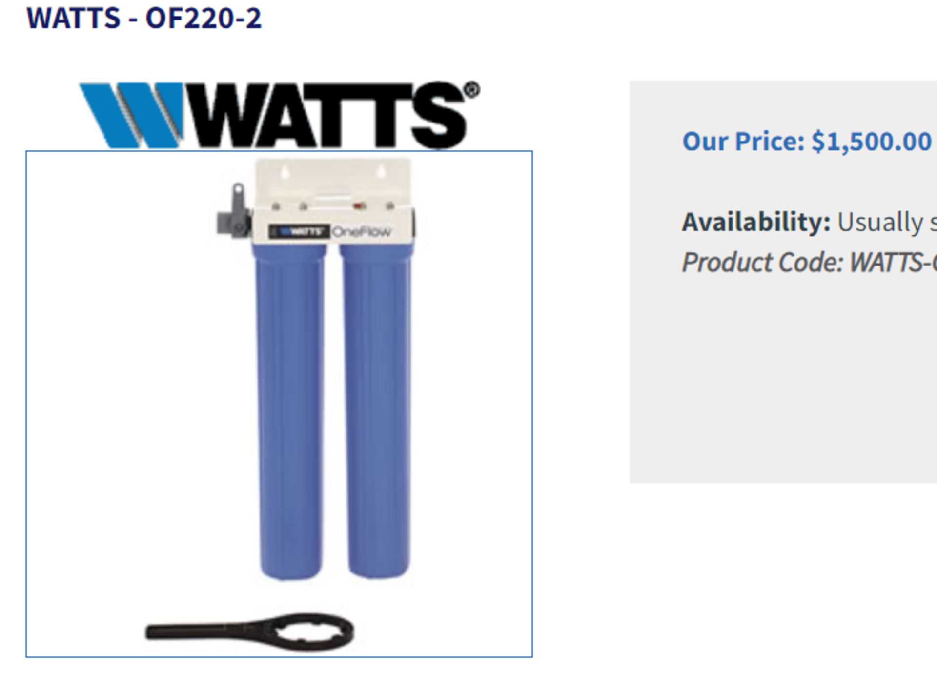 Brand New Watts OF220-2 OneFlow Anti Scale System. RRP £1,500.00 Provides protection from scale