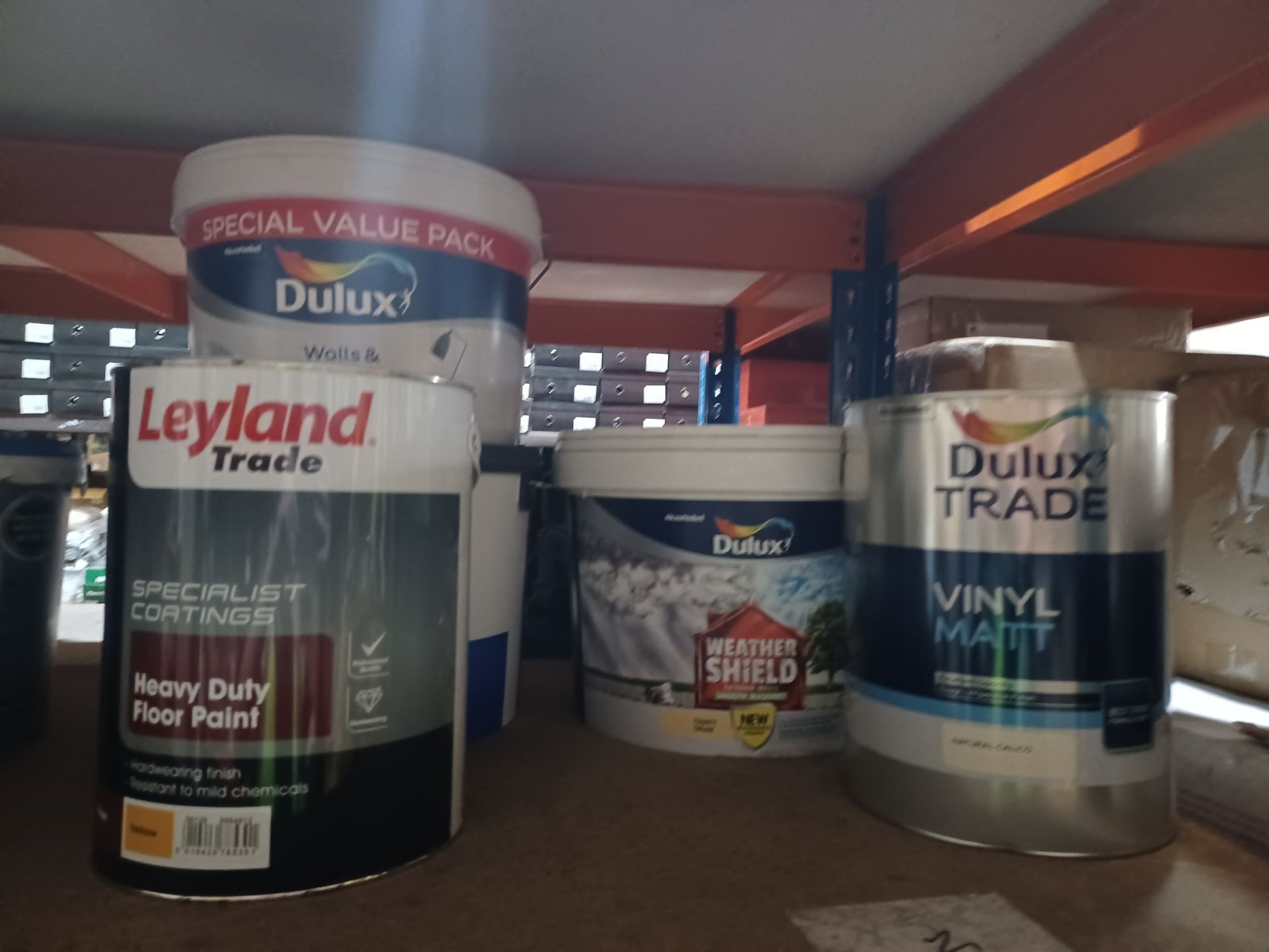 5 PIECE MIXED PAINT LOT TO INCLUDE 1 X LEYLAND TRADE HEAVY DUTY YELLOW FLOOR PAINT 5L, 1 X LEYLAND