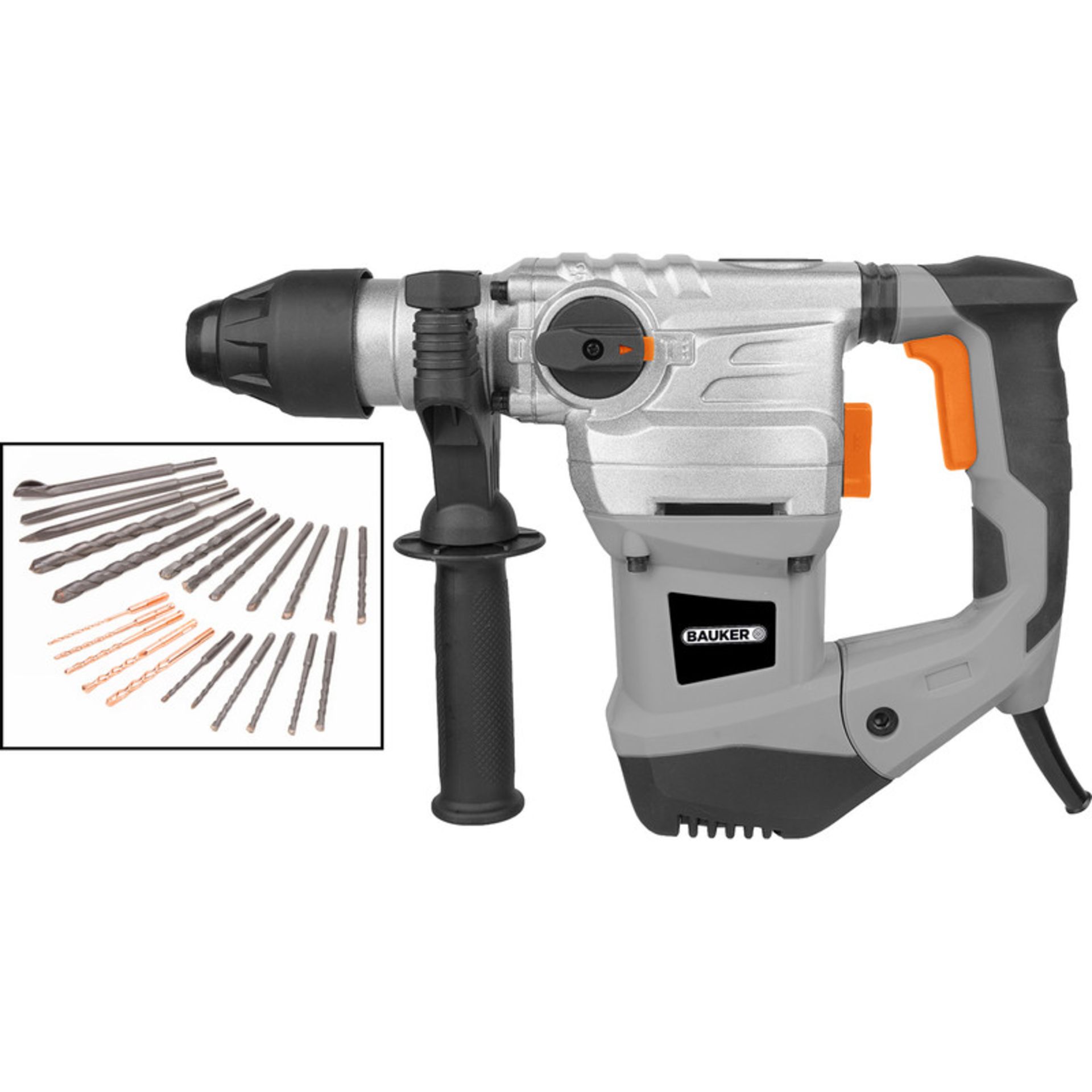 Boxed Bauker 1500W 32mm SDS Plus Rotary Hammer Drill 240V. • 3 functions: hammer drill, rotary drill