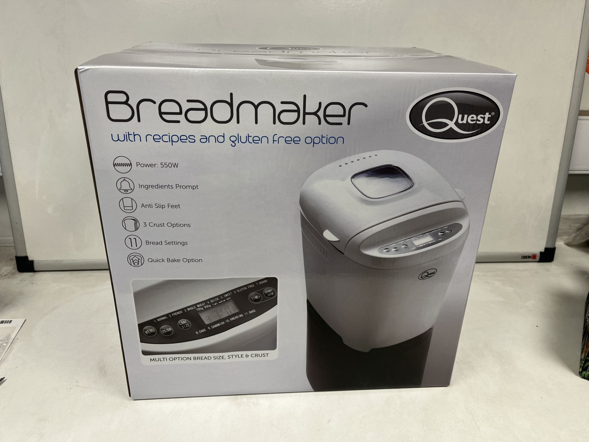 BRAND NEW QUEST 550W BREAD MAKER WITH ANTI SLIP FEET, 3 CRUST OPTIONS, BREAD SETTINGS, QUICK BAKE