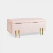 Pink Velvet Storage Ottoman. It looks like a bench, but lift the top and TA-DAH… the perfect