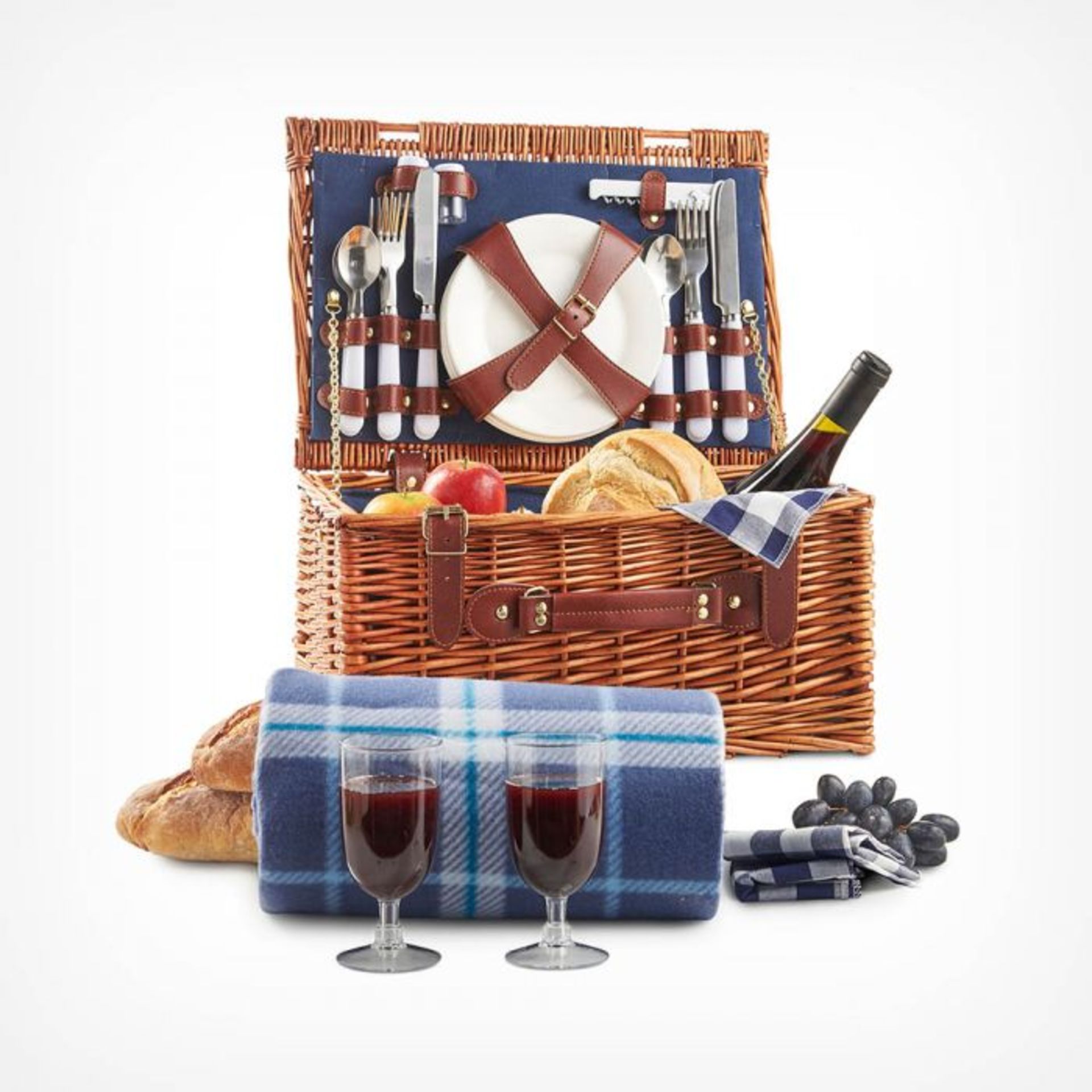 2 Person Navy Wicker Picnic Basket. Make the most of dining in the sun with our 2 Person Navy Wicker