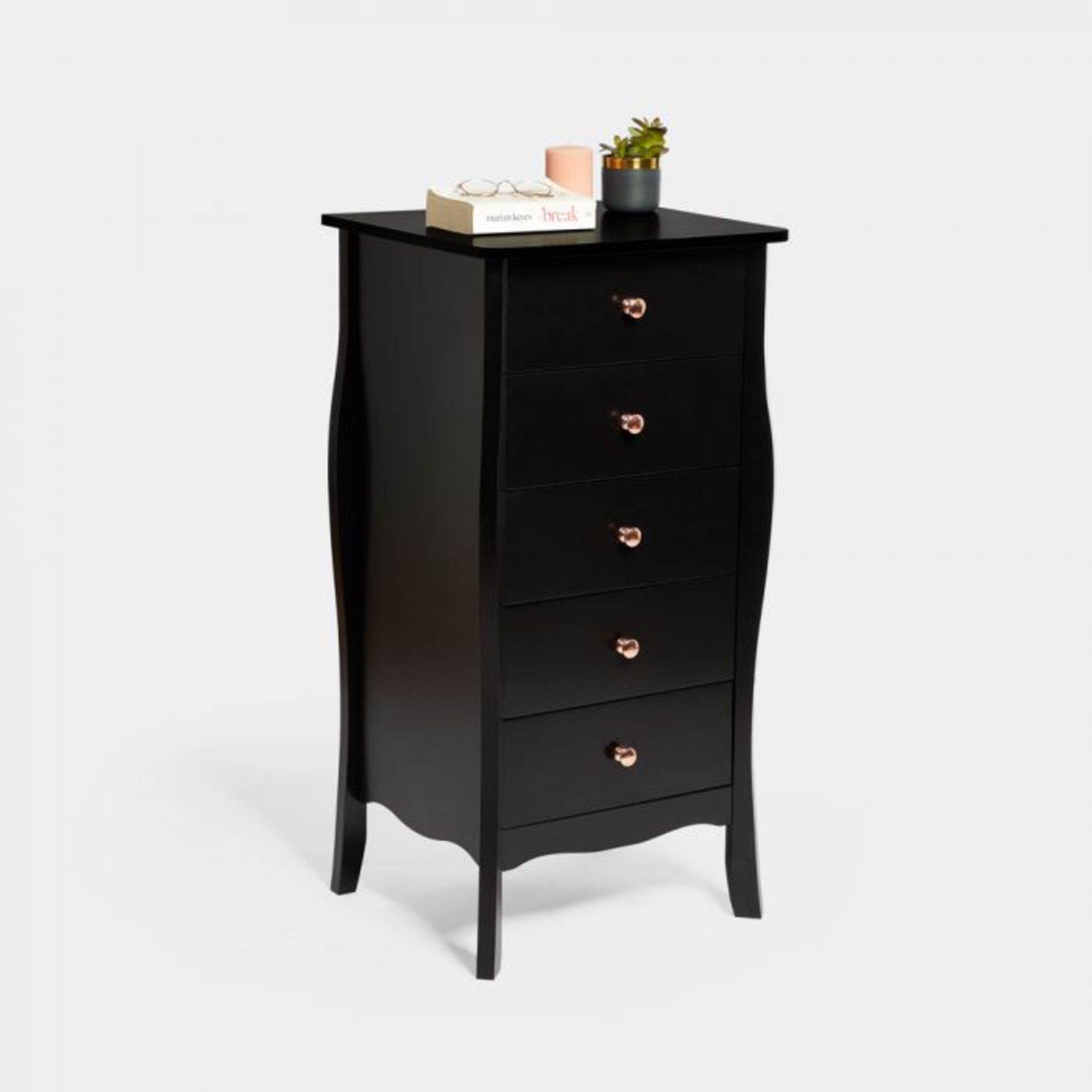 Sophia Black Narrow Chest of Drawers Introduce minimalist, sleek design into your bedroom with our