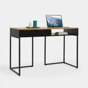 Black & Oak Effect 1 Drawer Desk. A natural wood-styled surface combines with black metal legs and