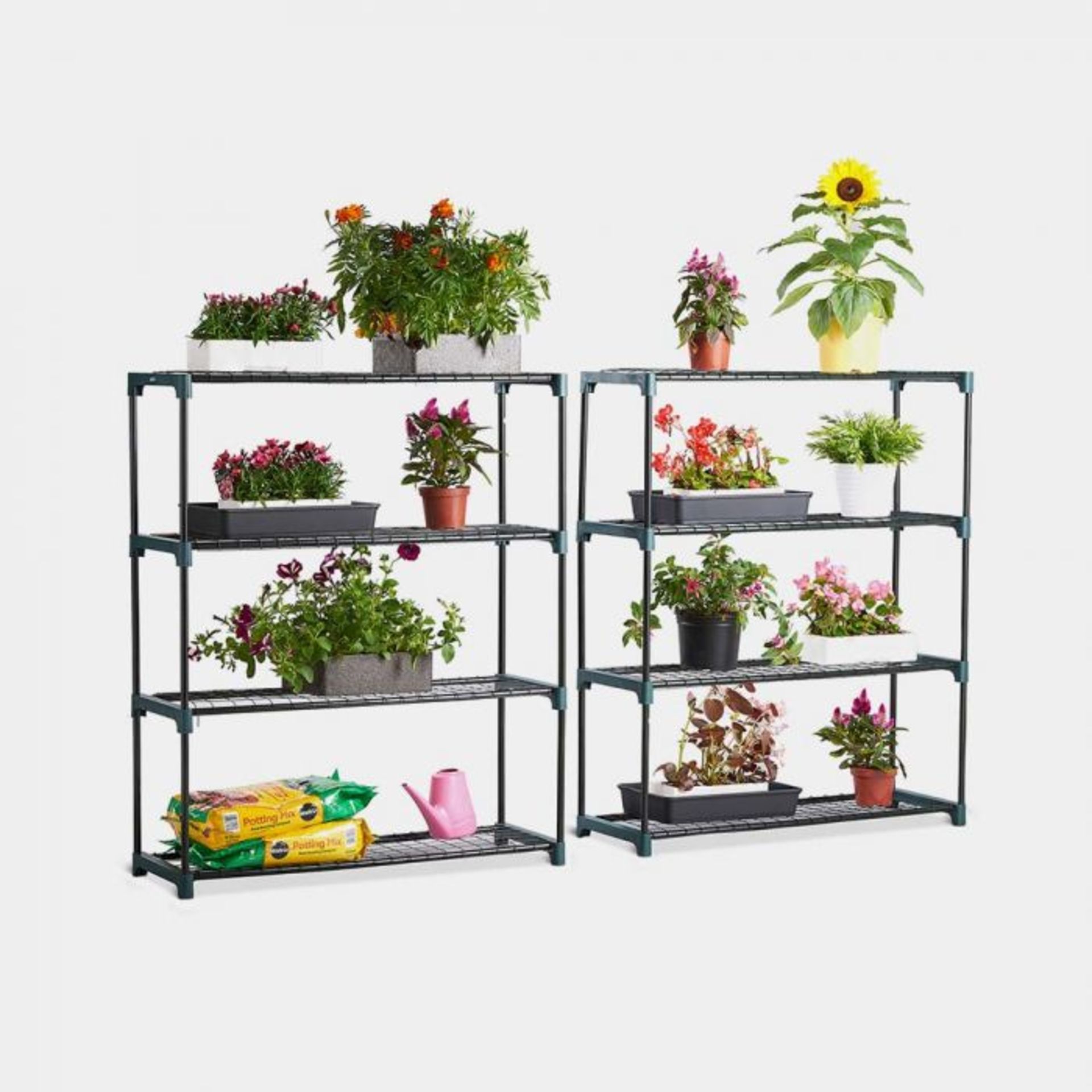 2 x 4 Tier Garden Shelving Unit. Pack of 2 heavy duty 4 tier garden shelving units - ideal for