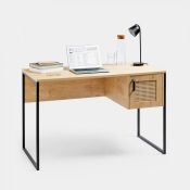 Riley Rattan Computer Desk. With a sleek industrial black metal frame and natural wood & rattan