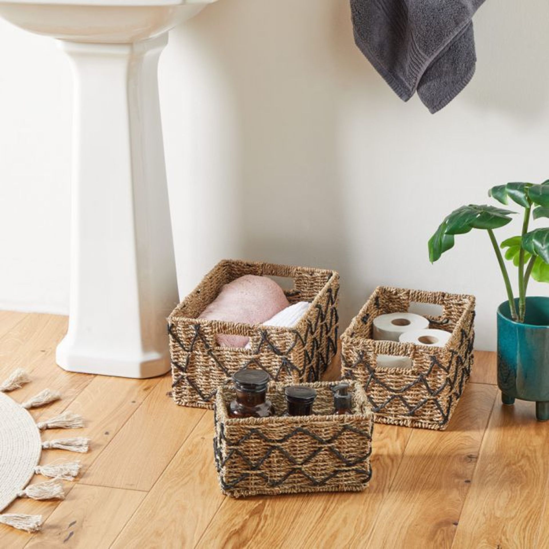 Patterned Set of 3 Seagrass Baskets. Use our Patterned Set of 3 Seagrass Baskets to display or