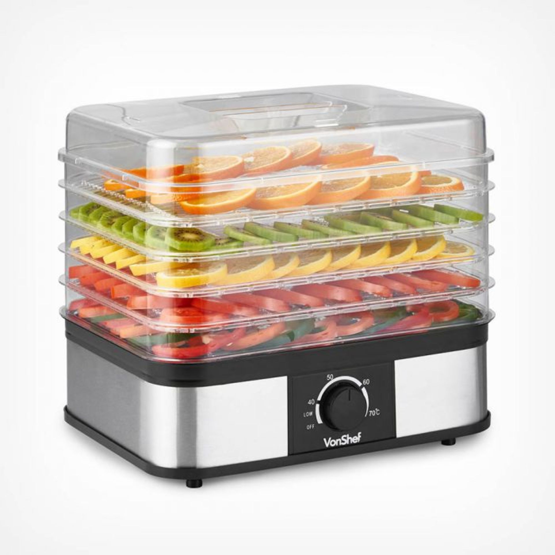 5 Tier Food Dehydrator. eal for fruits, meats, fish, vegetables, greens, herbs, and bread – easily