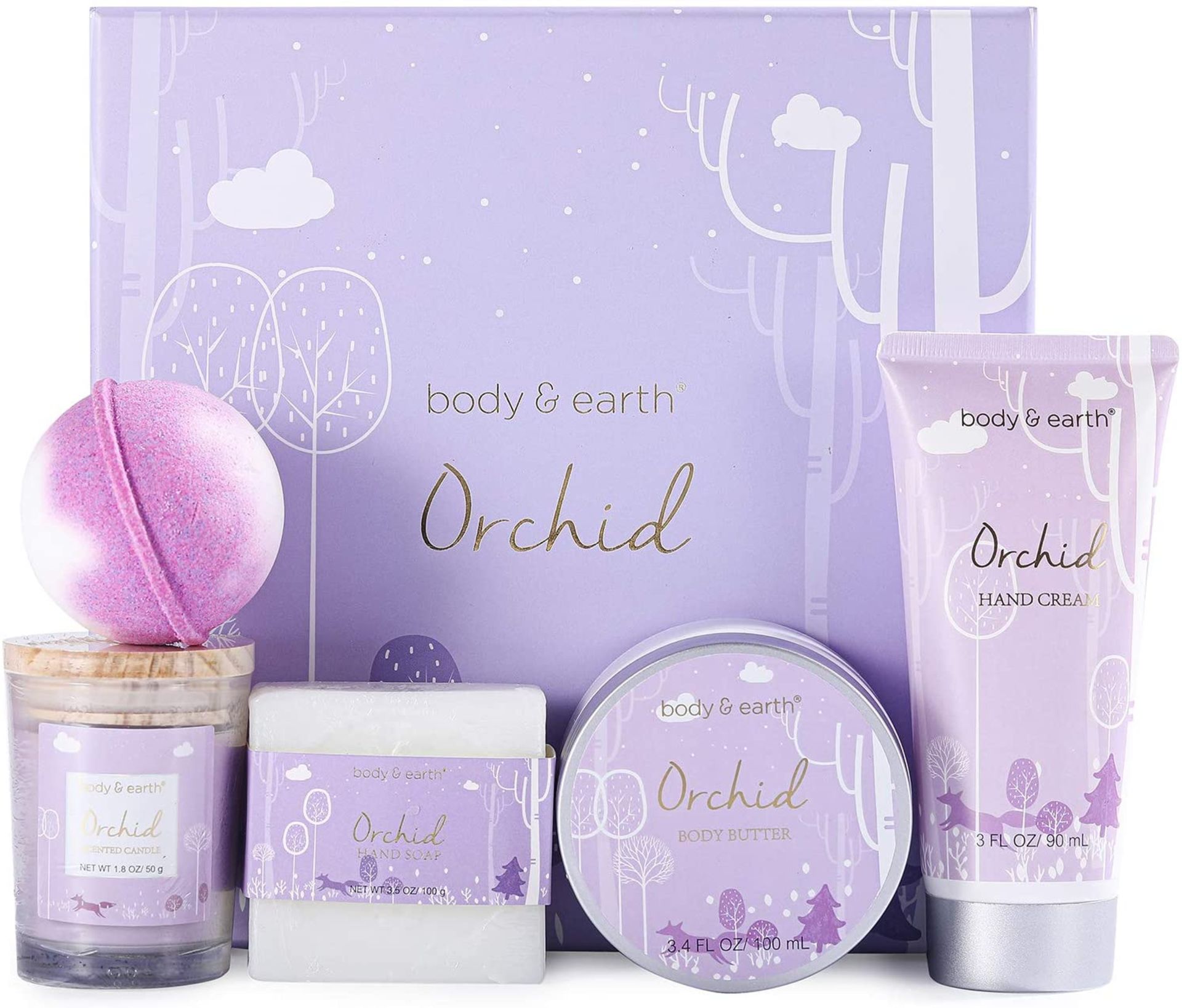 12 x NEW PACKAGED Orchid Bath Gift Set. (SKU:BE-BP-043-ROW7). Orchid Scent: Infused with a sweet