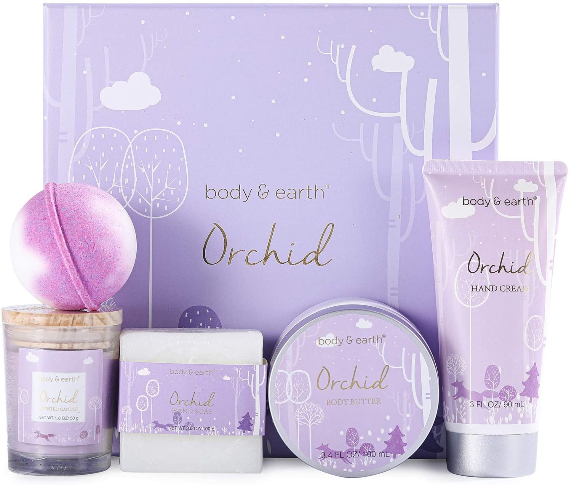 24 x NEW PACKAGED Orchid Bath Gift Set. (SKU:BE-BP-043-ROW7). Orchid Scent: Infused with a sweet