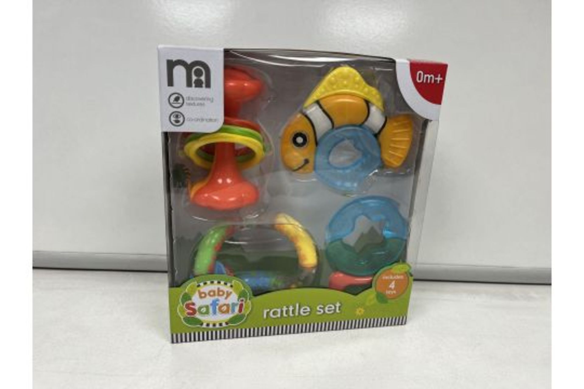 8 X NEW BOXED BABY SAFARI RATTLE SET - INCLUDES 4 TOYS. RRP £30 EACH. (ROW9) 0M+. DISCOVERING