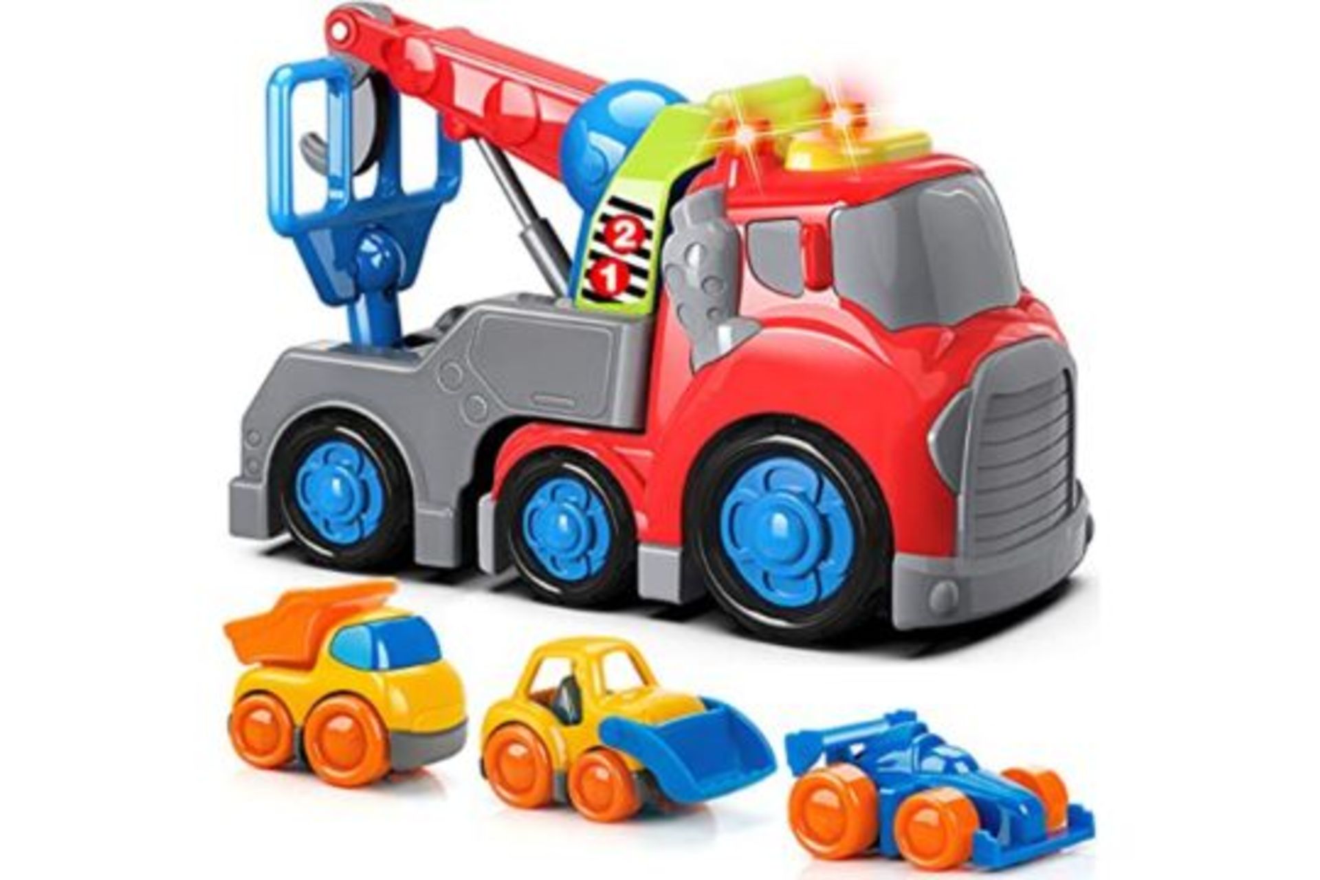 6 X BRAND NEW TOY TOW TRUCK WITH CRANE , CONSTRUCTION SMALL BULLDOZER SOUND AND LIGHT RRP £35 EACH