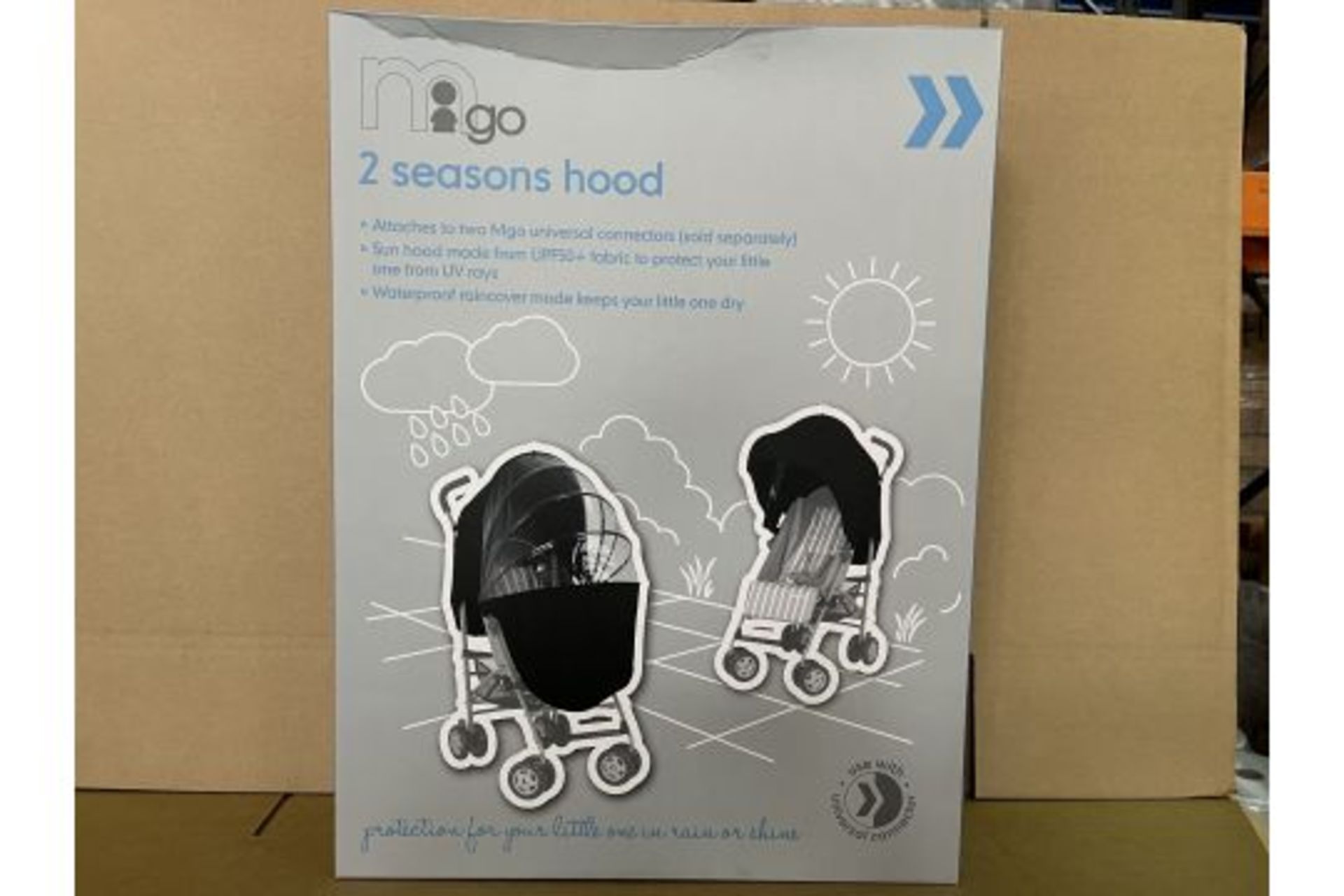 PALLET TO CONTAIN 64 X BRAND NEW MOTHERCARE 2 SEASONS PRAM HOOD RRP £35 EACH (H/ST)