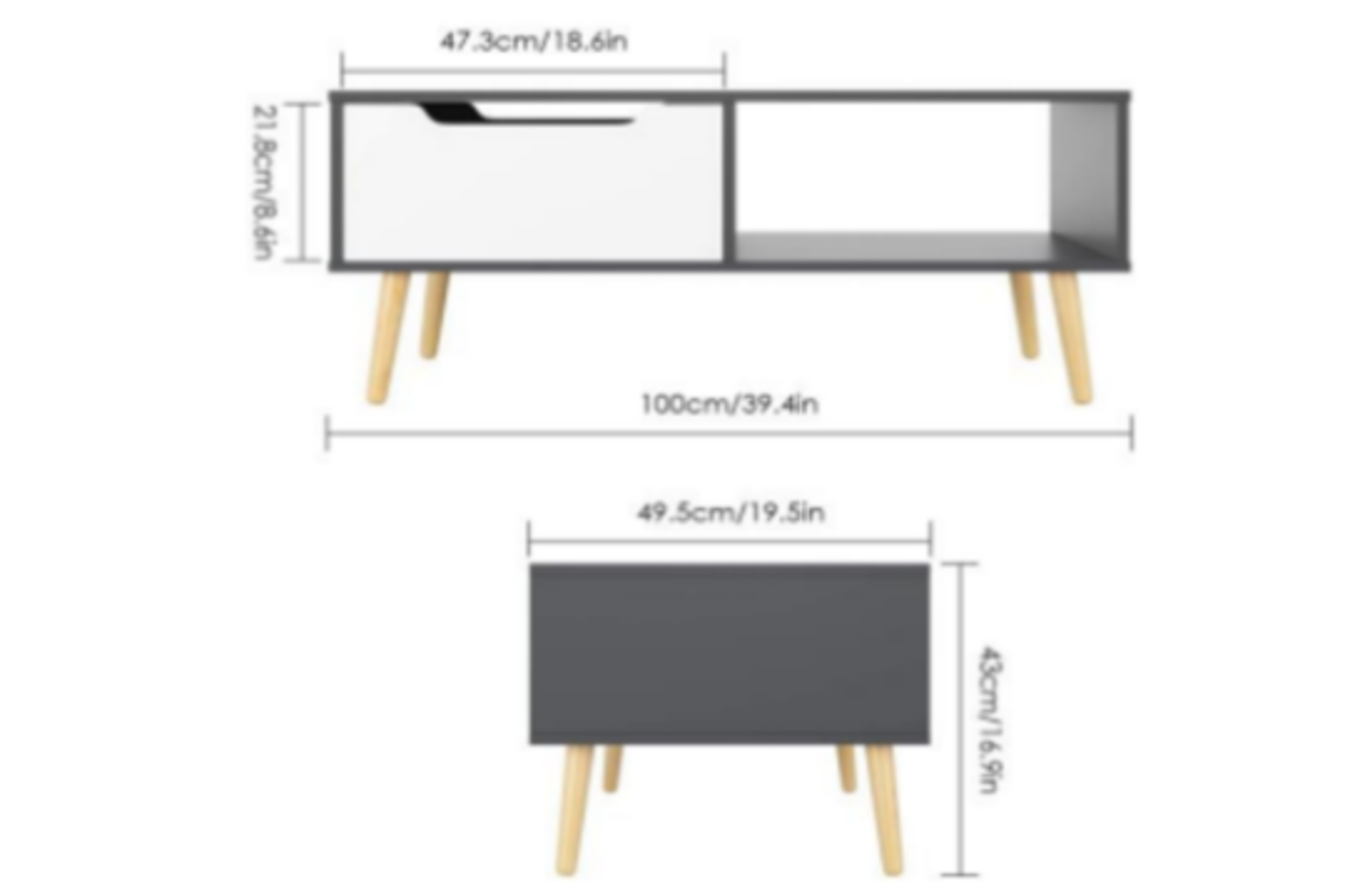 2 X BRAND NEW SINGLE DRAWER COFFEE TABLE IRON GREY AND WHITE RRP £139 (9531)