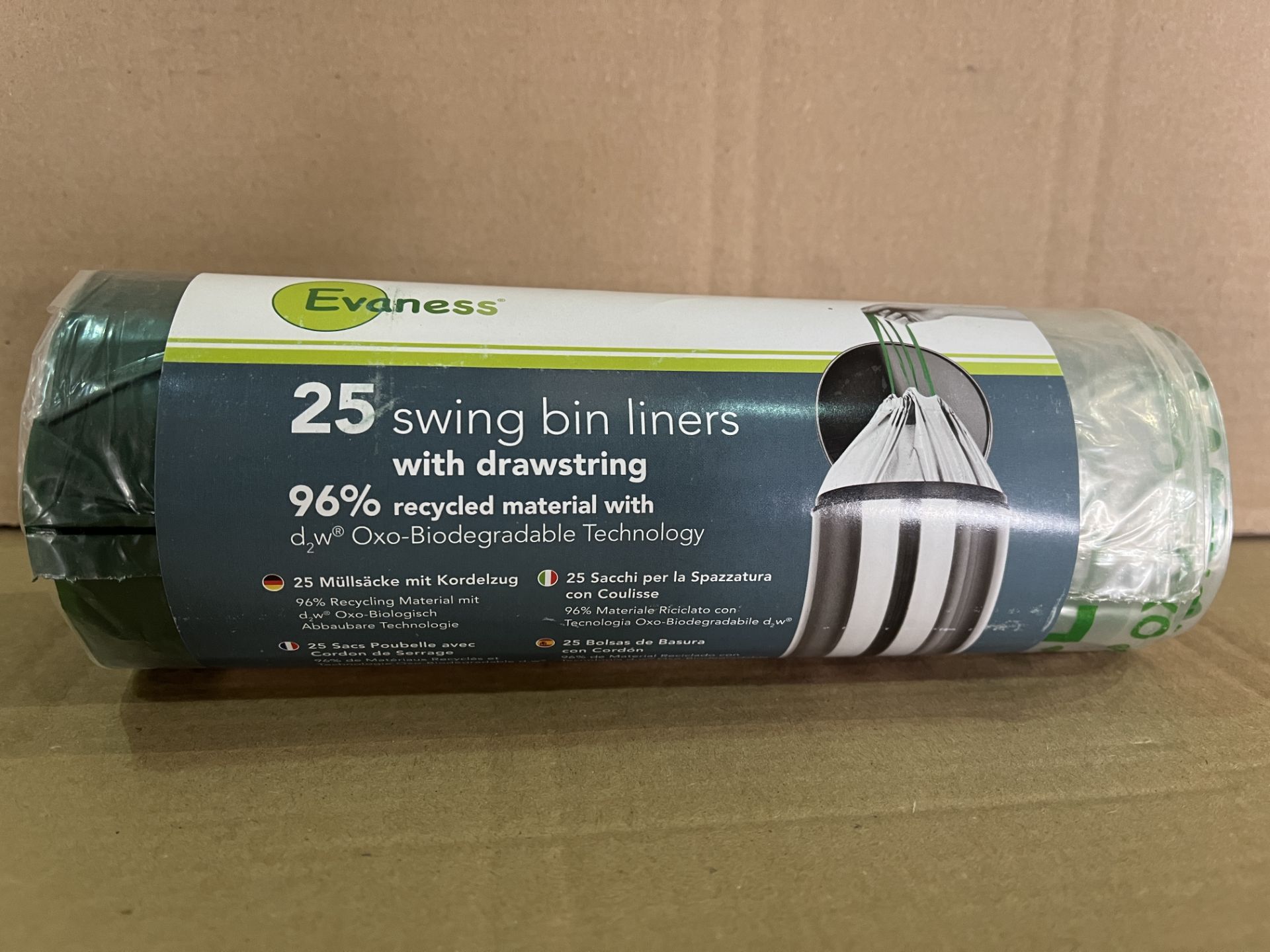 30 X BRAND NEW PACKS OF 25 EVANESS SWING BIN LINERS WITH DRAWSTRING R15