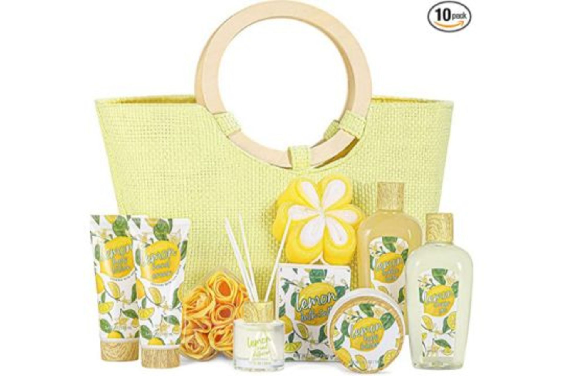 5 X NEW PACKAGED Lemon Everyday Bath Set Tote Gift Sets. (SKU: GCS-BP-006-1-ROW10). Home Spa Kit