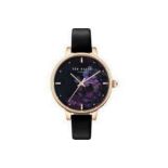 BRAND NEW TED BAKER BLACK STRAP FLORAL BLACK DIAL FASHION WATCH RRP £199