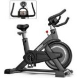 BRAND NEW GREY ONETWOFIT EXERCISE BIKE, CARDIO SPINNING BIKE WITH ADJUSTABLE HANDLEBAR AND SEAT, LCD