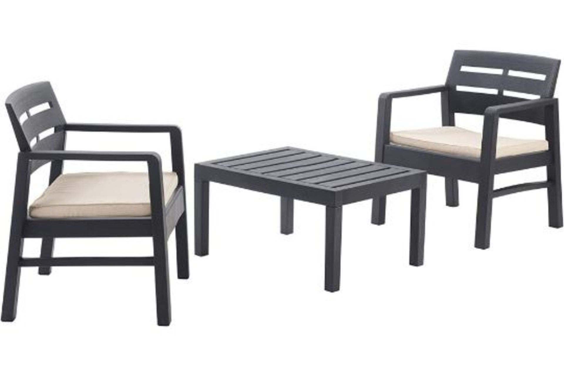 IPAE WOOD GRAIN EFFECT GARDEN FURNITURE SET WITH TABLE AND 2 LARGE ARM CHAIRS PATIO SET RRP £149